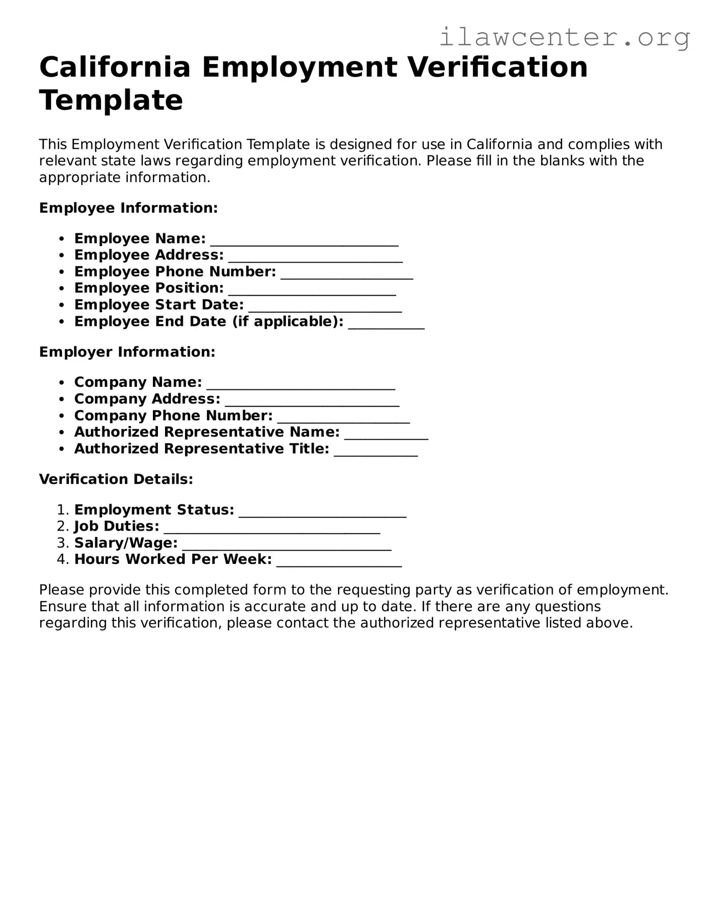 Attorney-Verified  Employment Verification Document for California