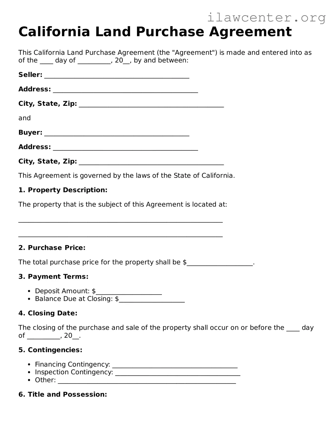 Attorney-Verified  Land Purchase Agreement Document for California