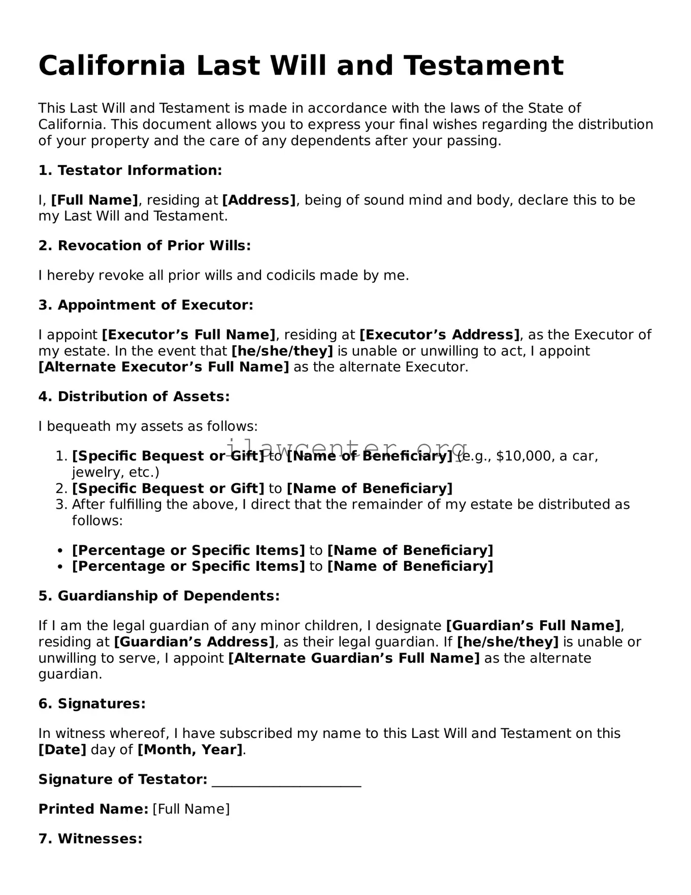 Attorney-Verified  Last Will and Testament Document for California