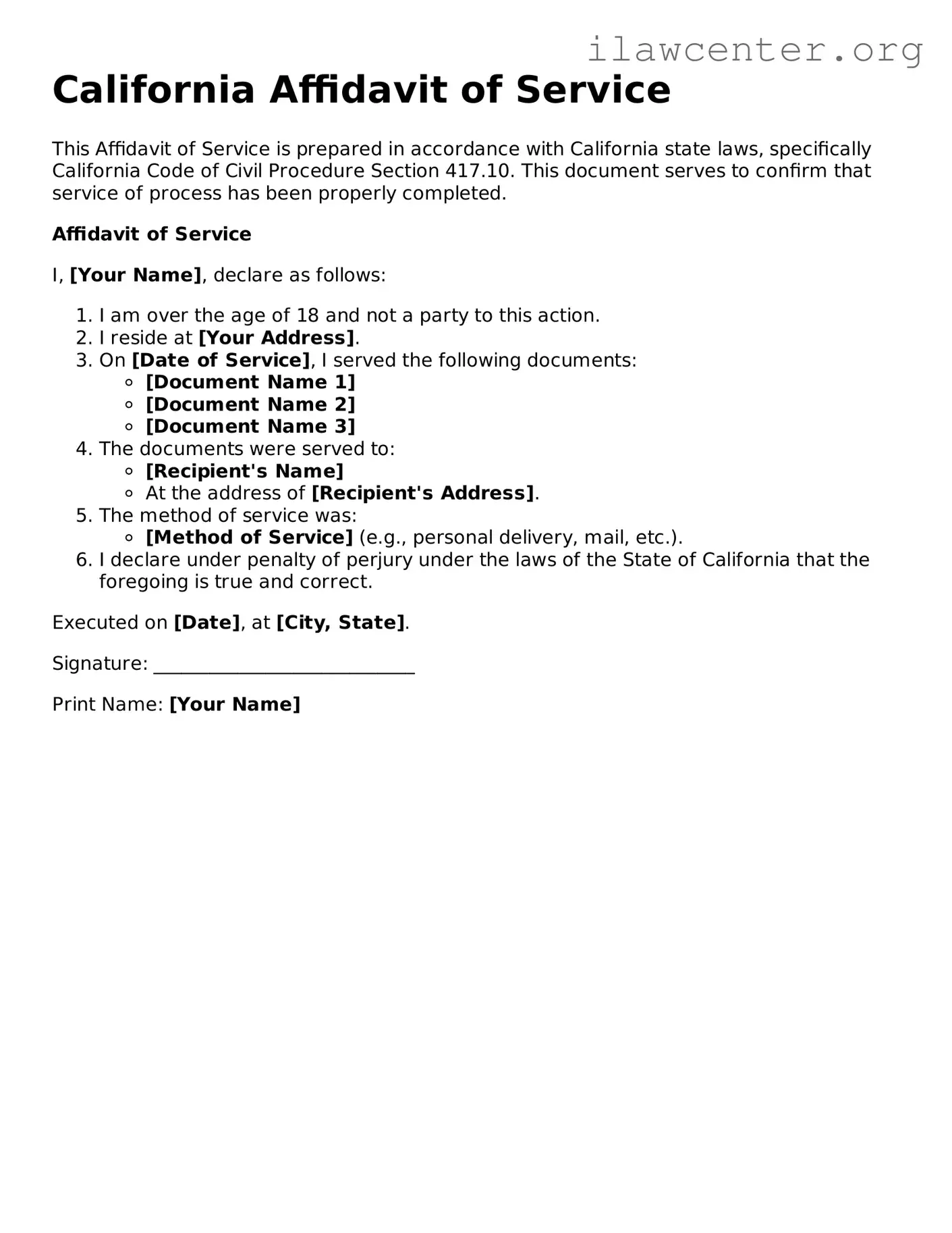 Attorney-Verified  Affidavit of Service Document for California