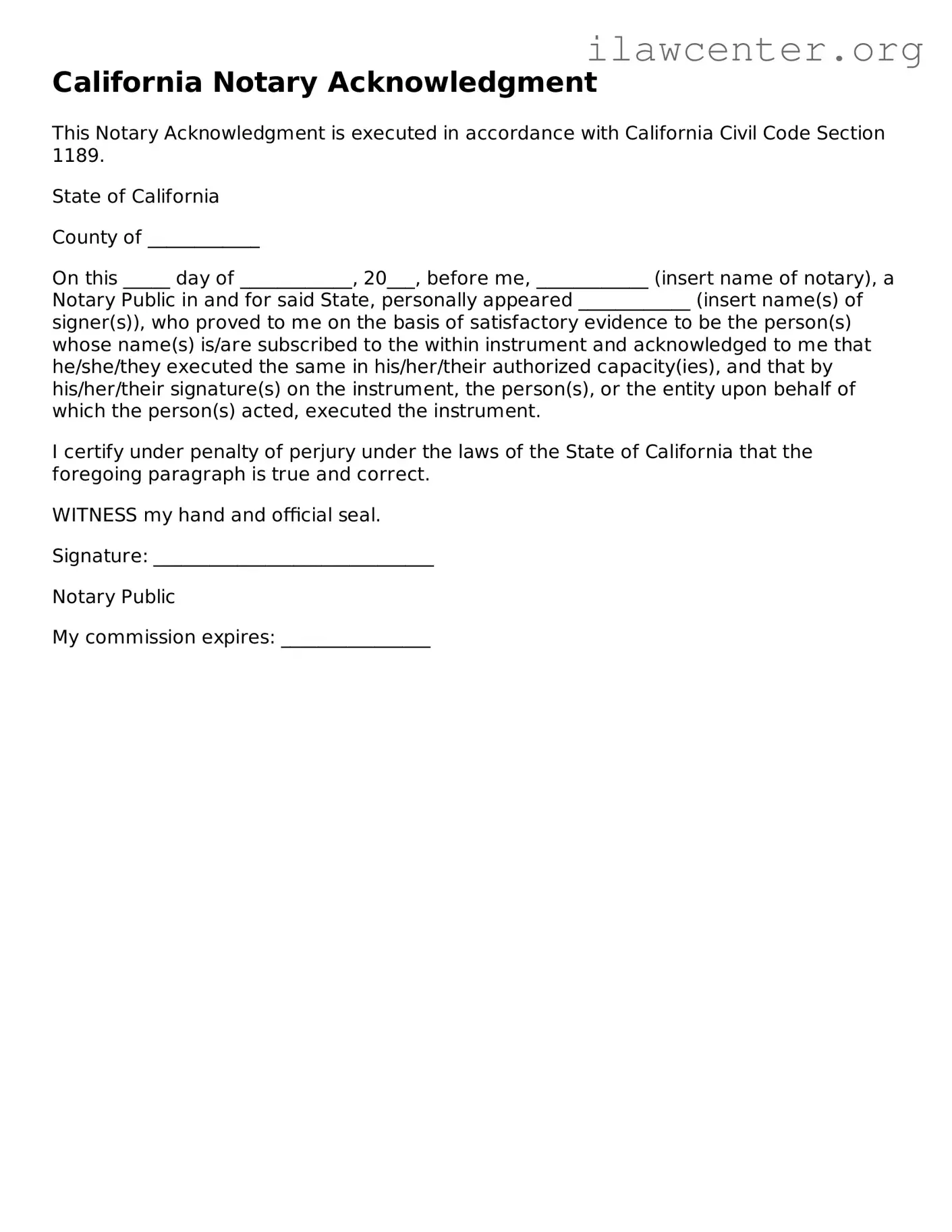 Attorney-Verified  Notary Acknowledgement Document for California
