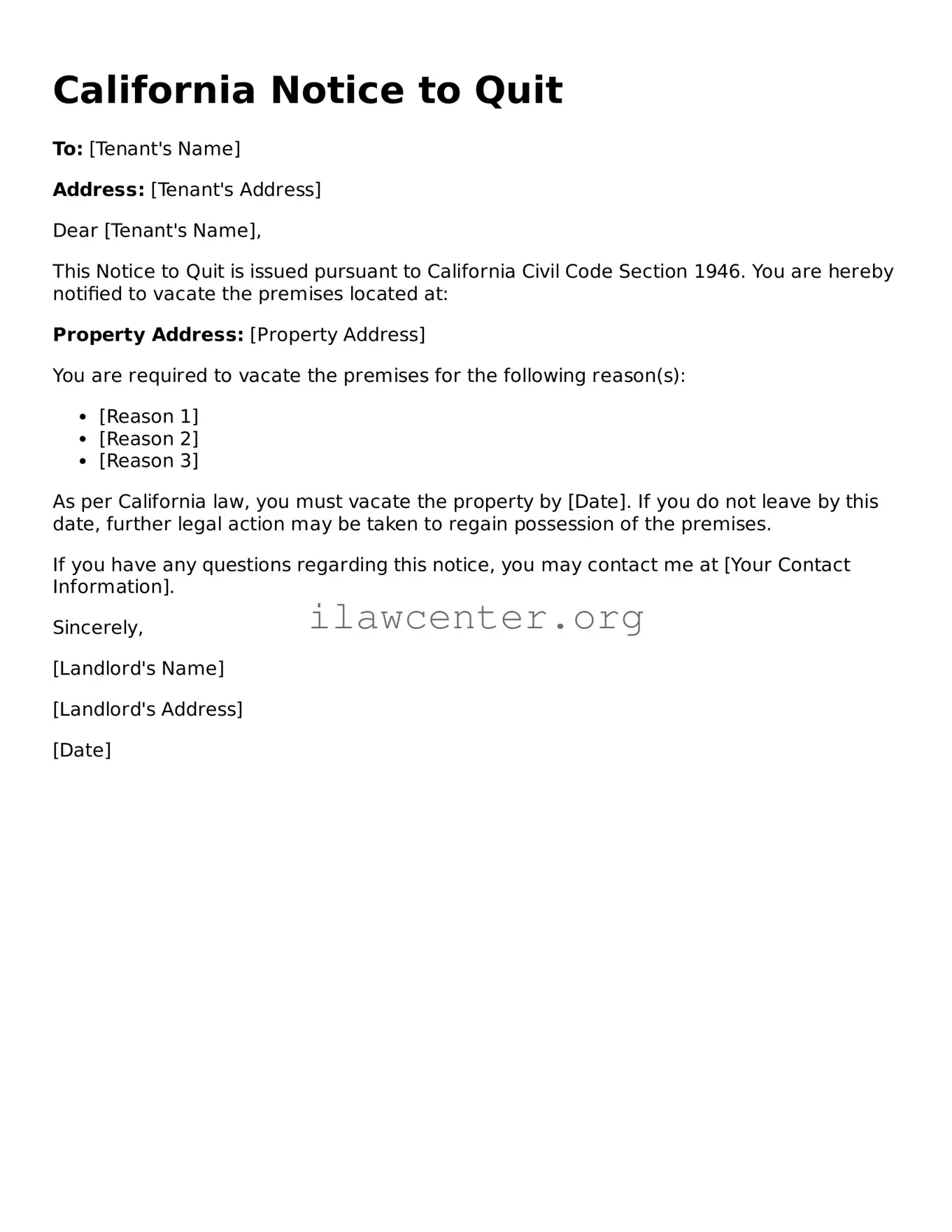 Attorney-Verified  Notice to Quit Document for California