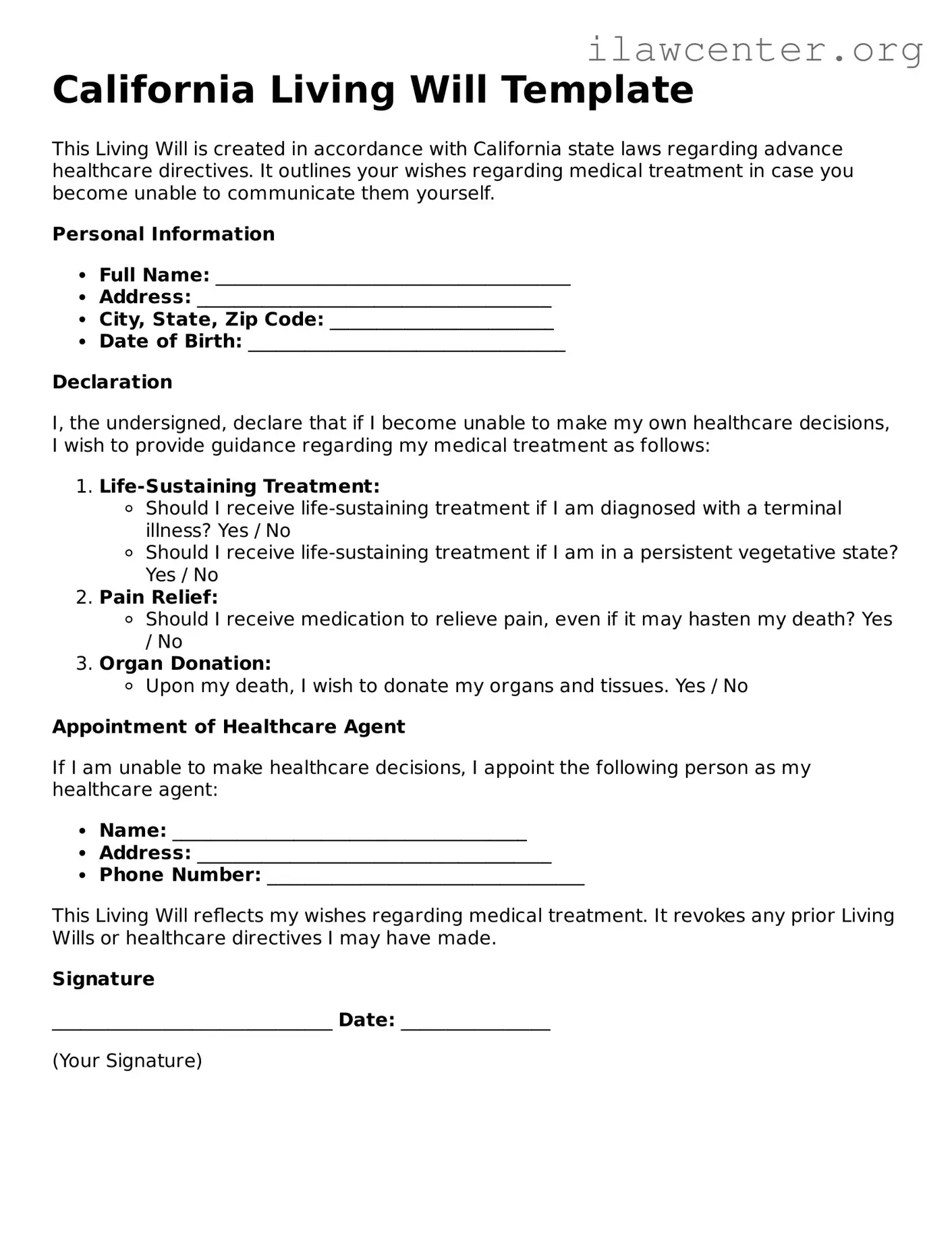 Attorney-Verified  Living Will Document for California