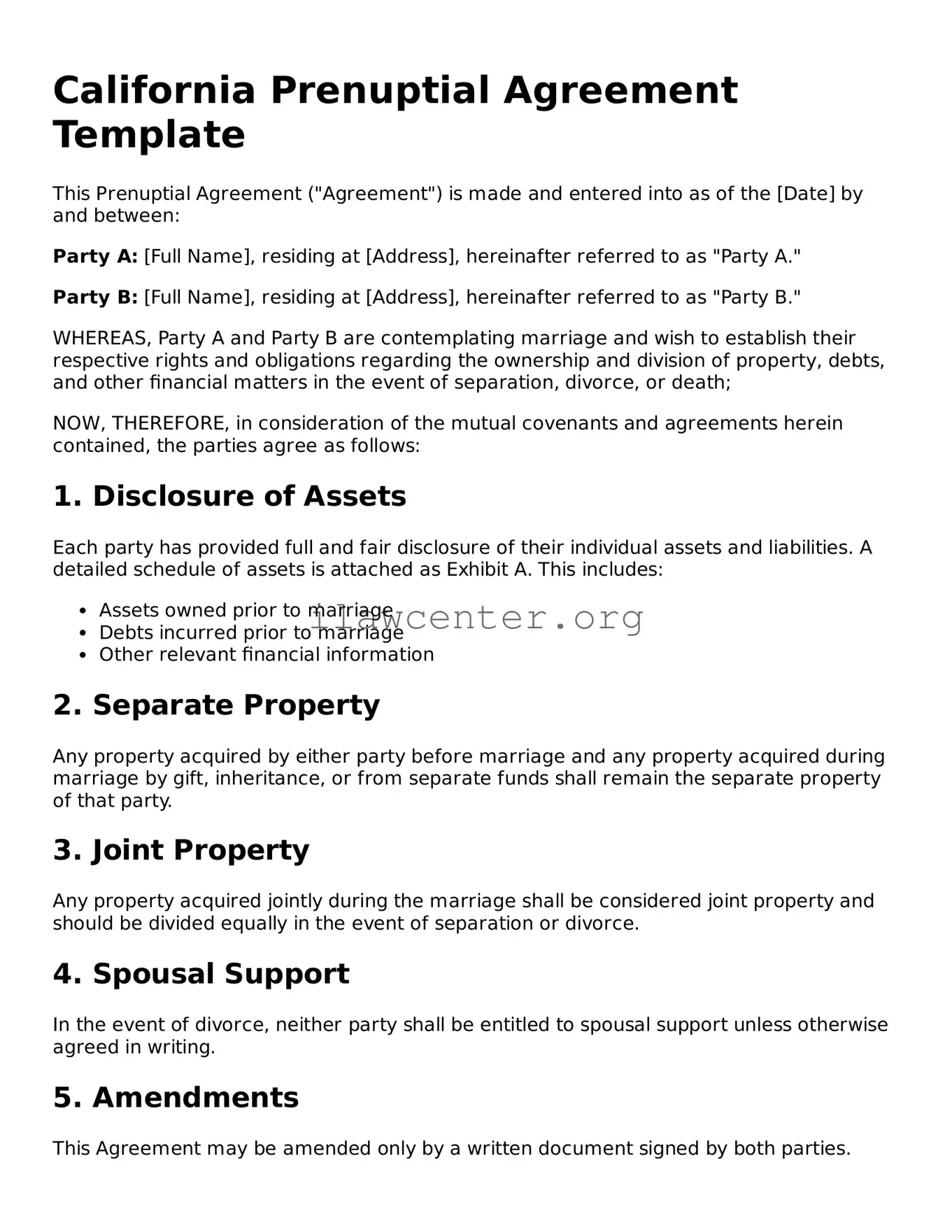 Attorney-Verified  Prenuptial Agreement Document for California