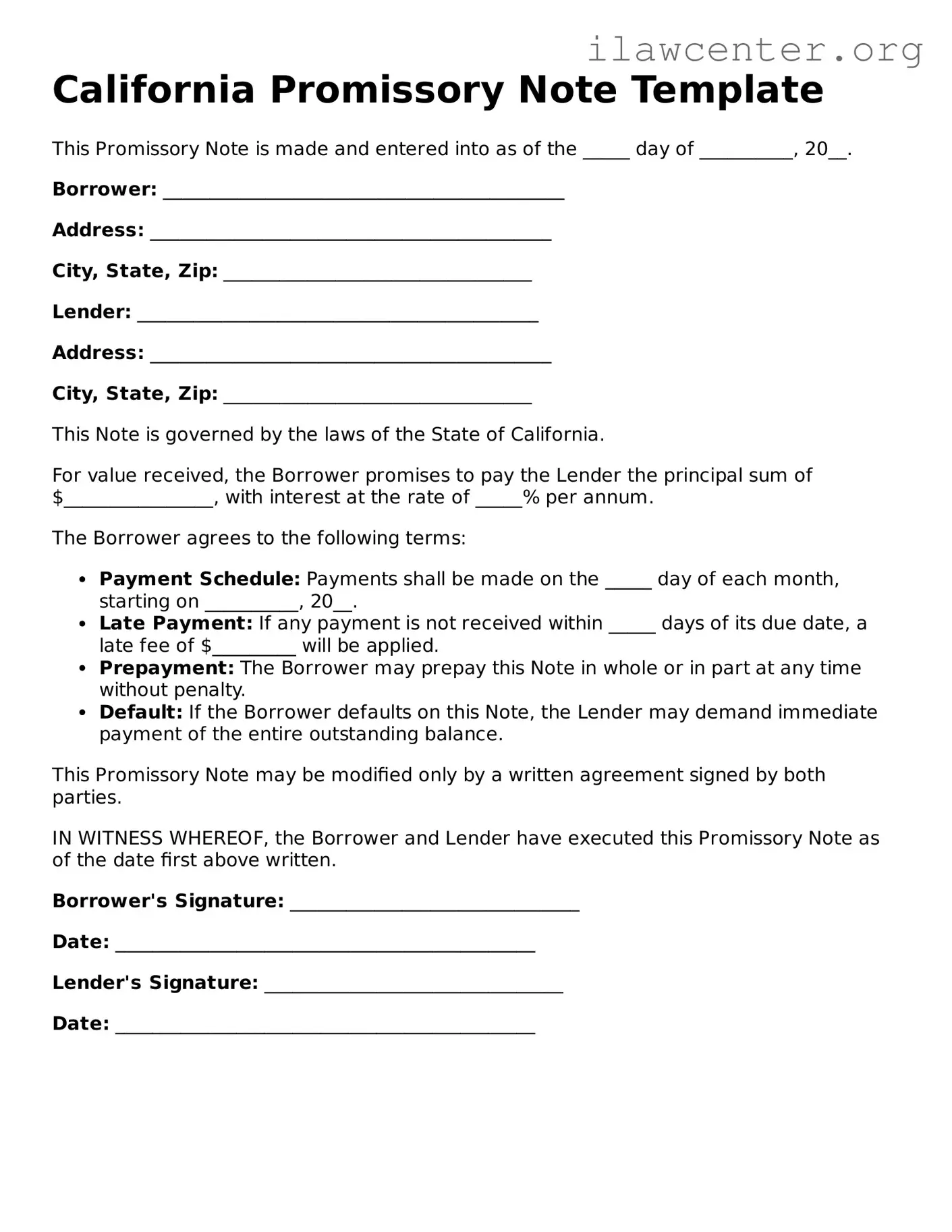 Attorney-Verified  Promissory Note Document for California