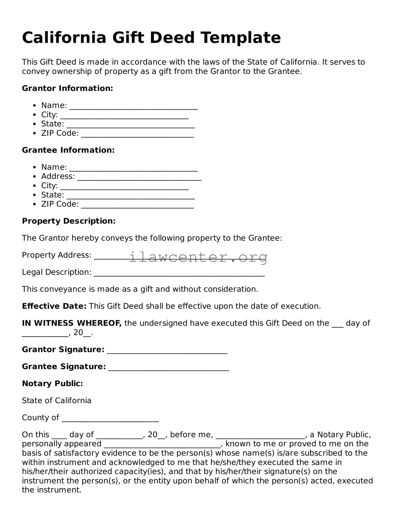 Attorney-Verified  Gift Deed Document for California