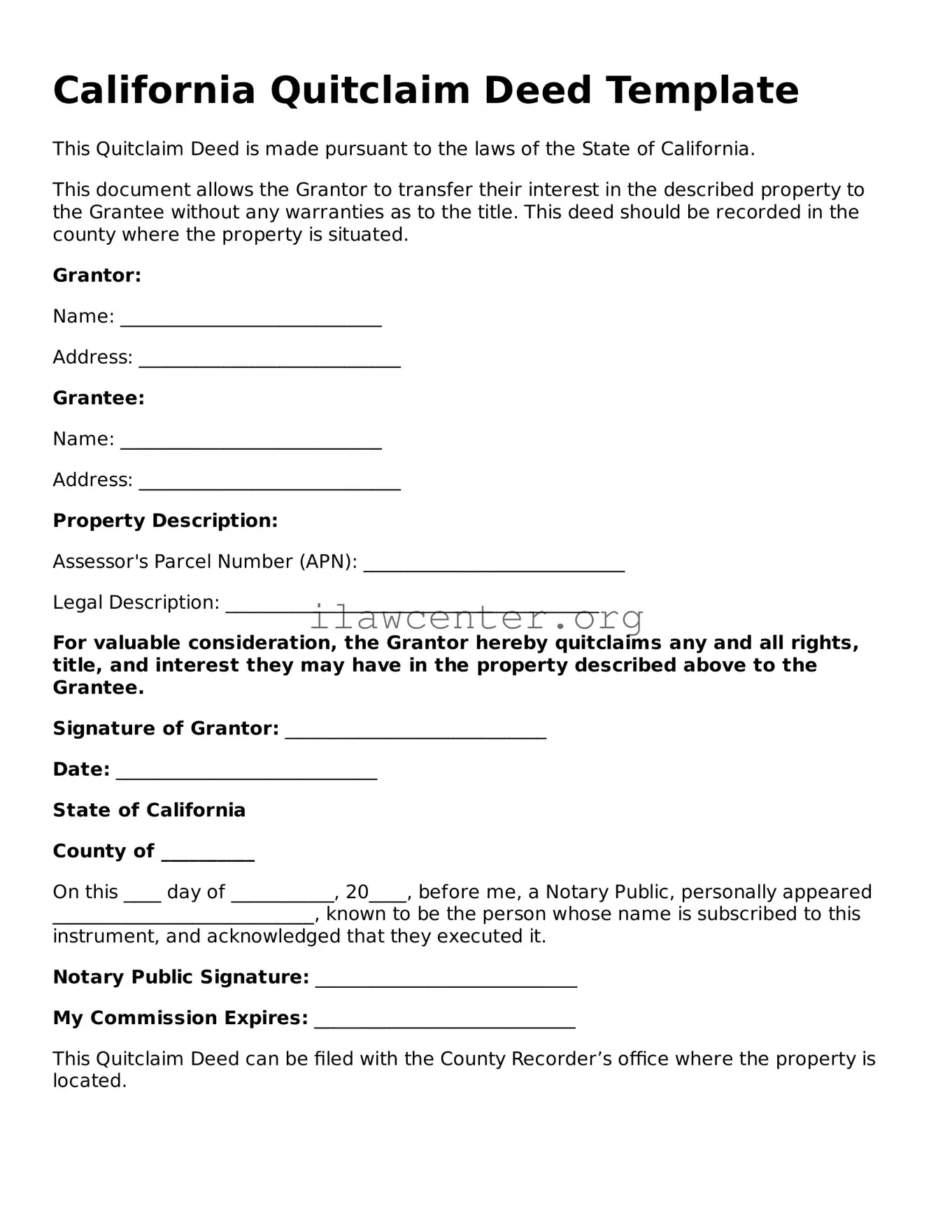 Attorney-Verified  Quitclaim Deed Document for California