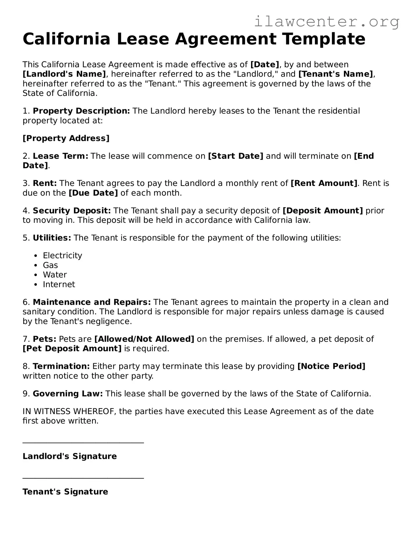 Attorney-Verified  Lease Agreement Document for California