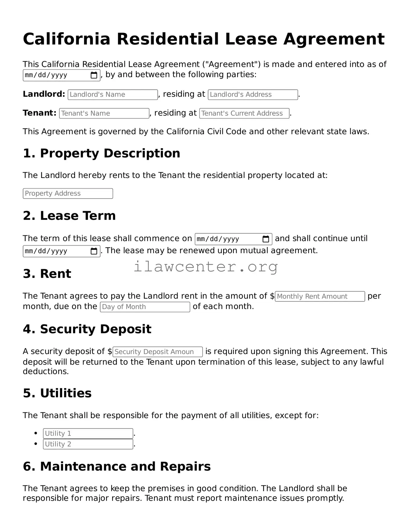 Attorney-Verified  Residential Lease Agreement Document for California