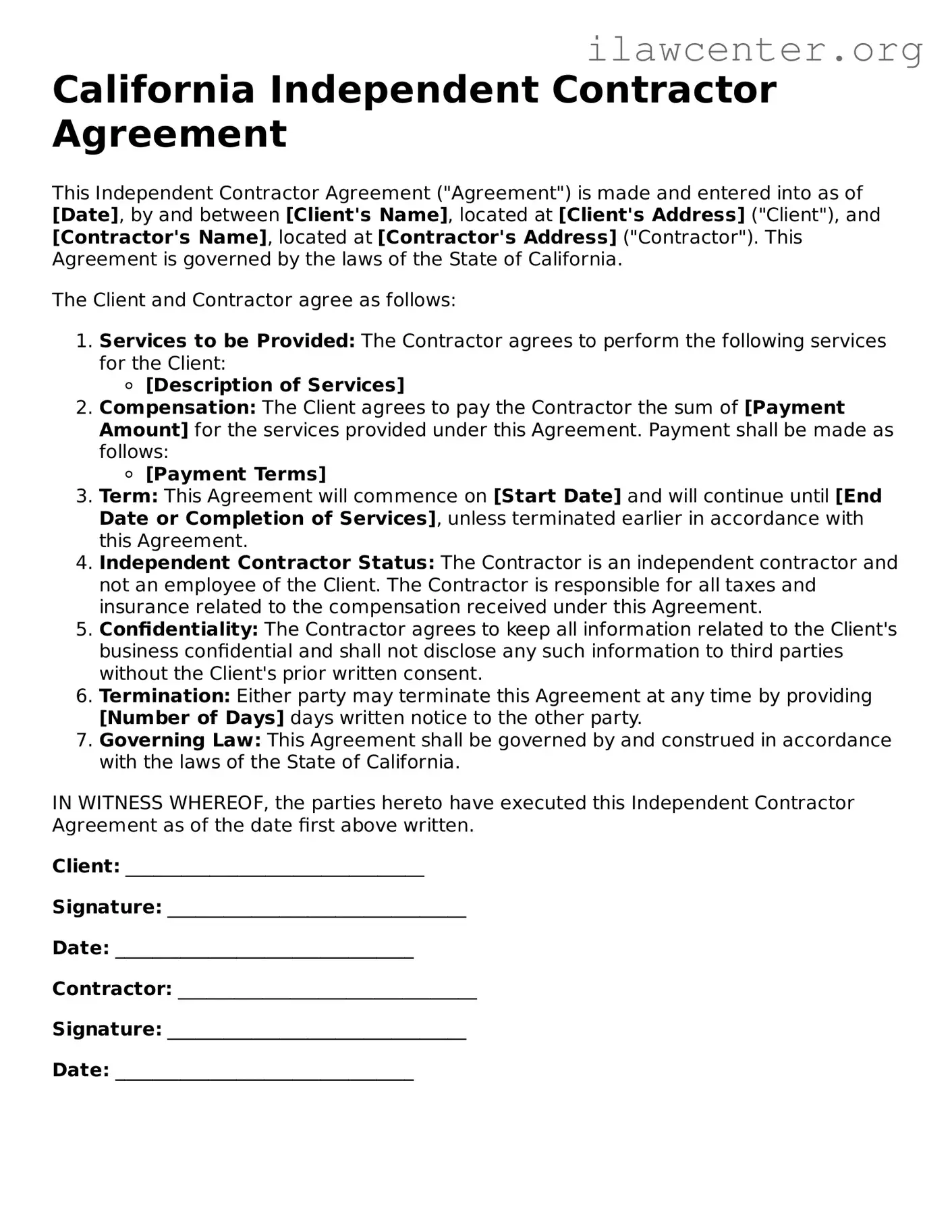 Attorney-Verified  Independent Contractor Agreement Document for California