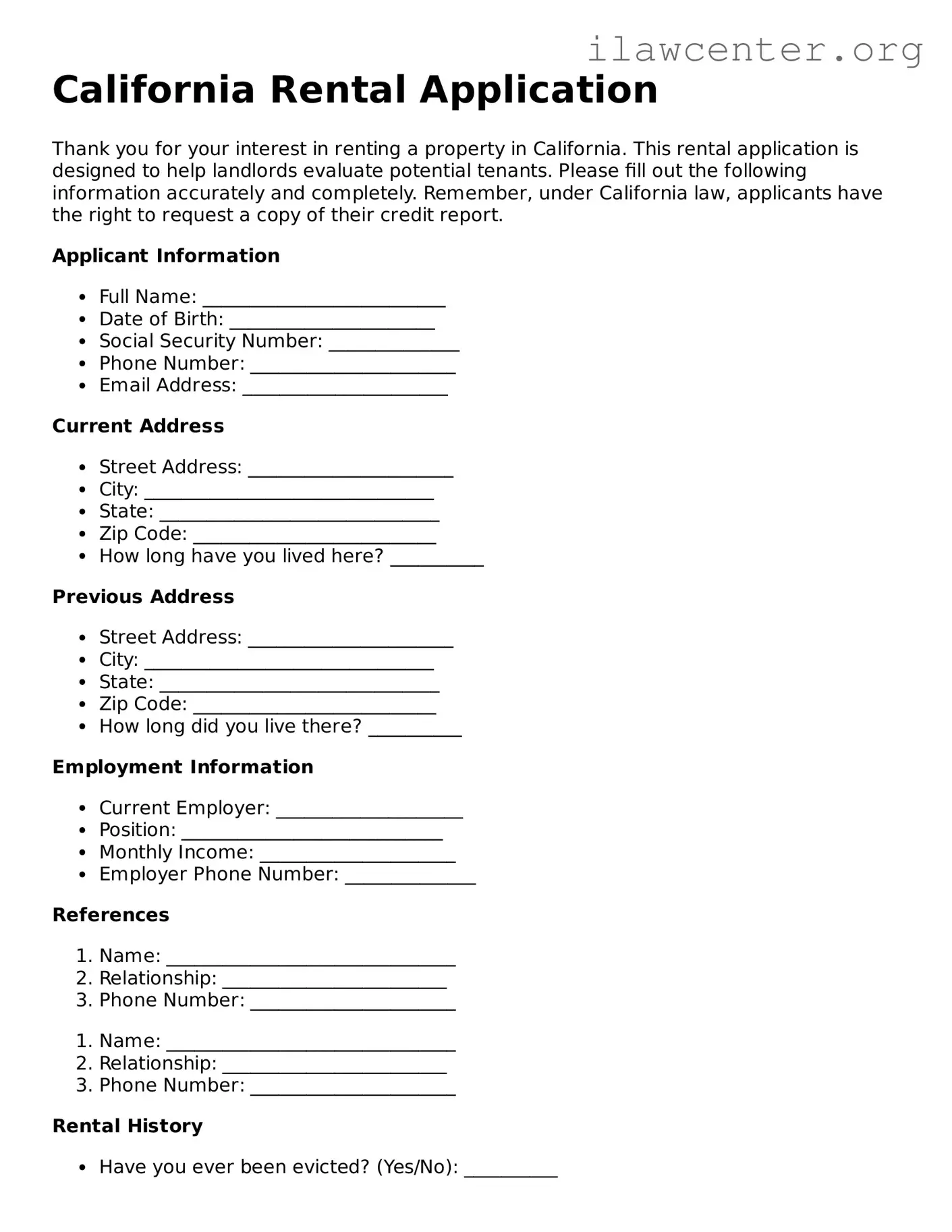 Attorney-Verified  Rental Application Document for California