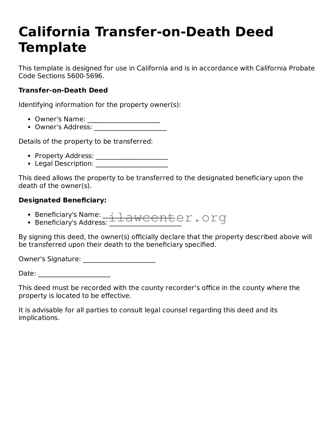 Attorney-Verified  Transfer-on-Death Deed Document for California