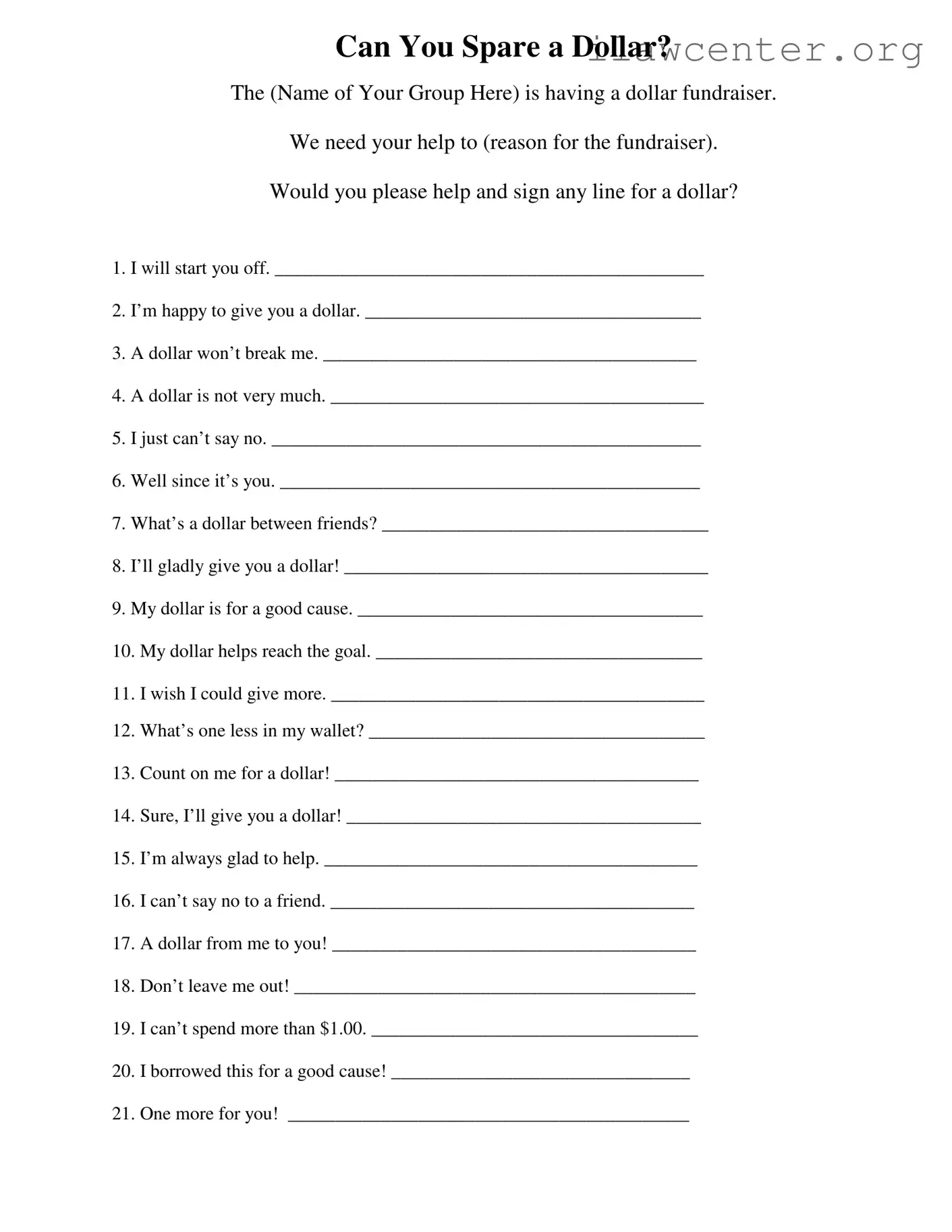 Donated A Dollar PDF Template