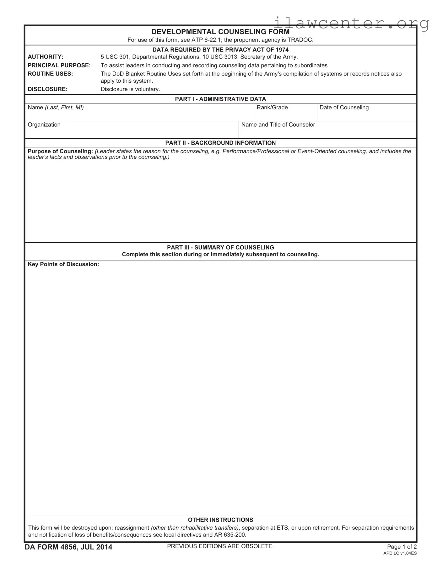DA 4856 PDF Template