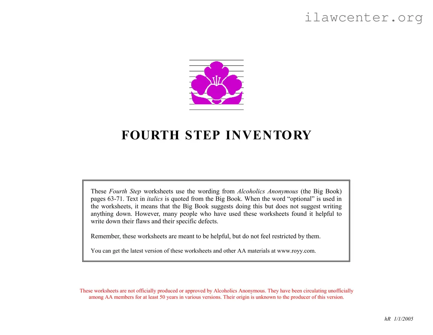 Fourth Step Inventory PDF Template