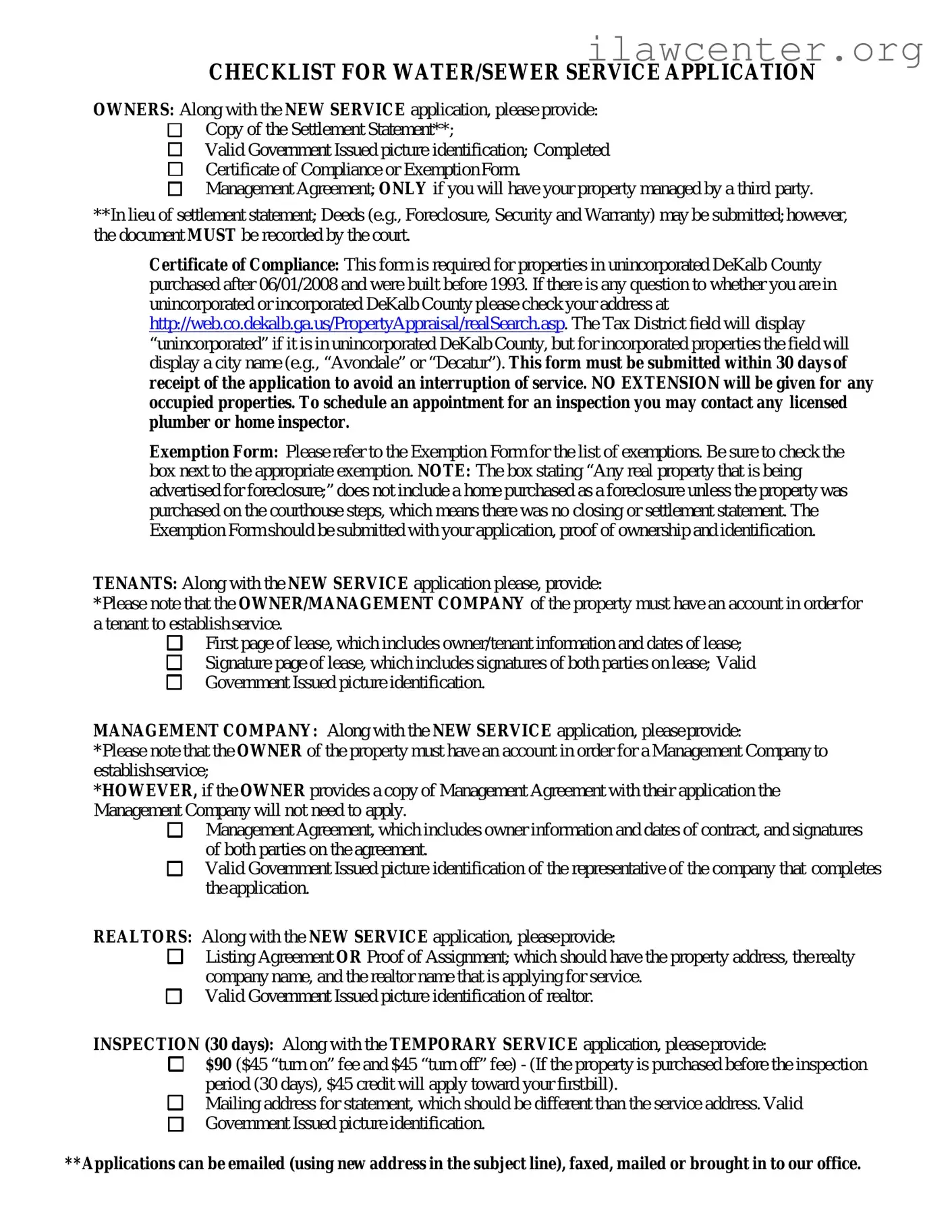 Dekalb County Water Application PDF Template