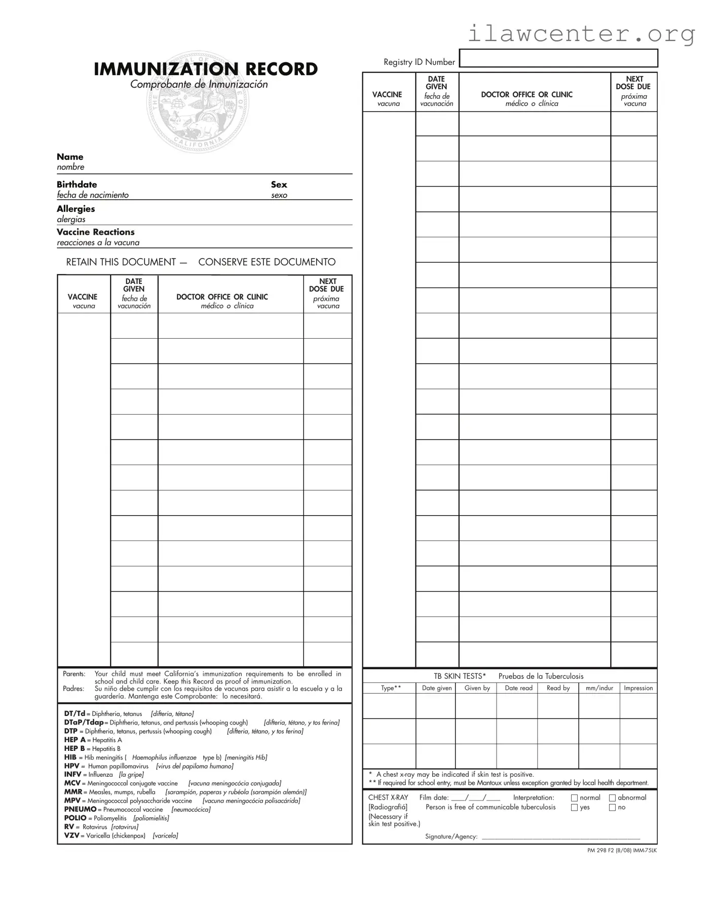 Immunization Record PDF Template
