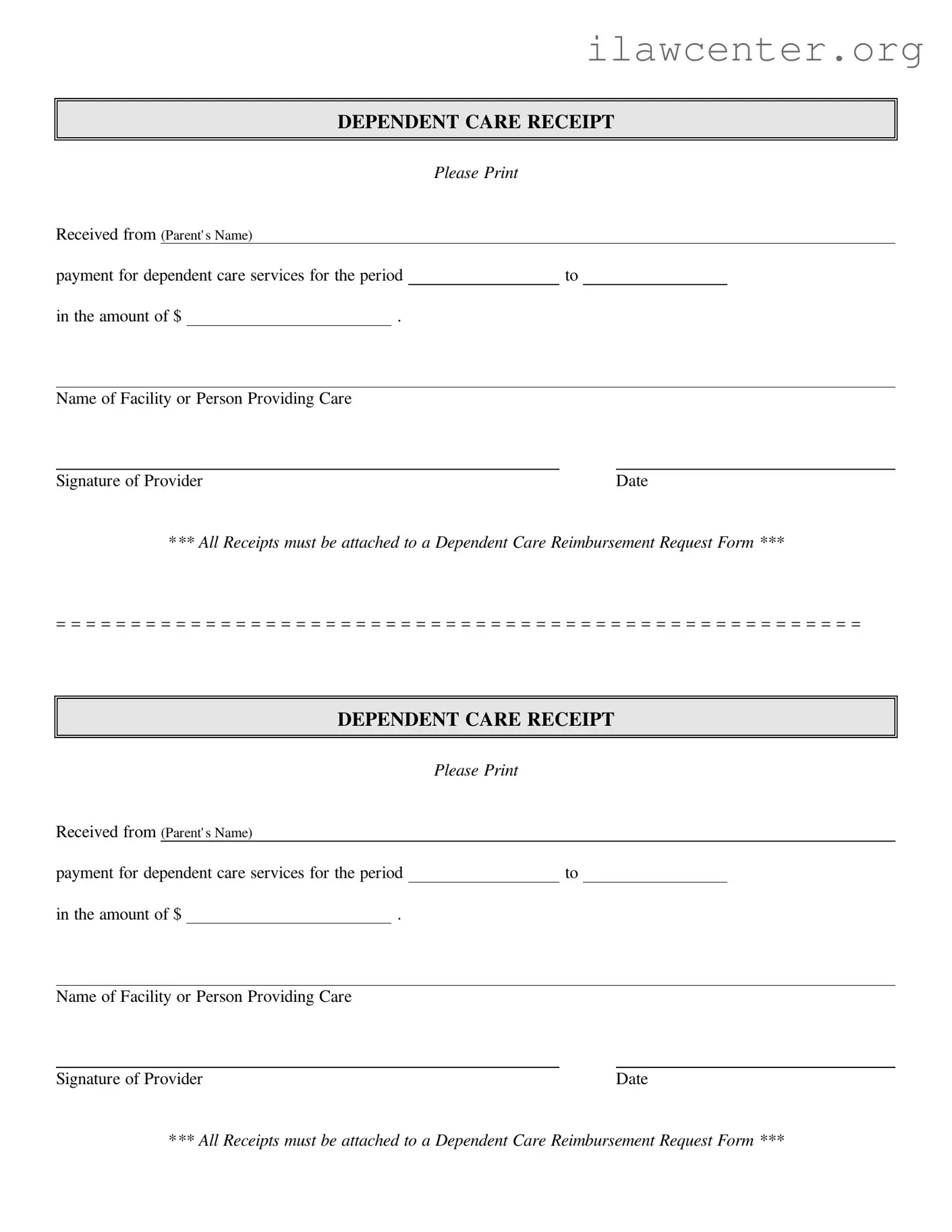 Dependent Care Receipt PDF Template