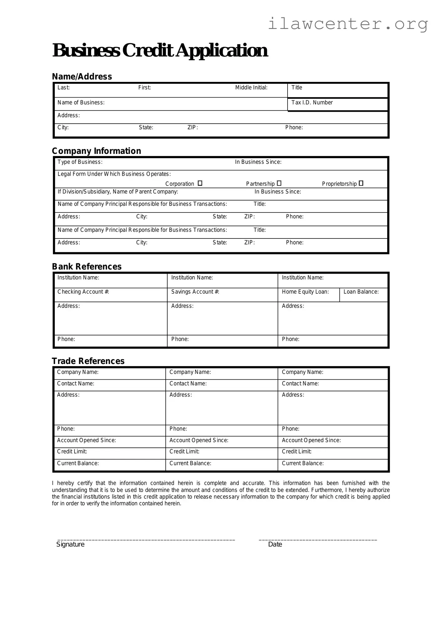 Business Credit Application PDF Template