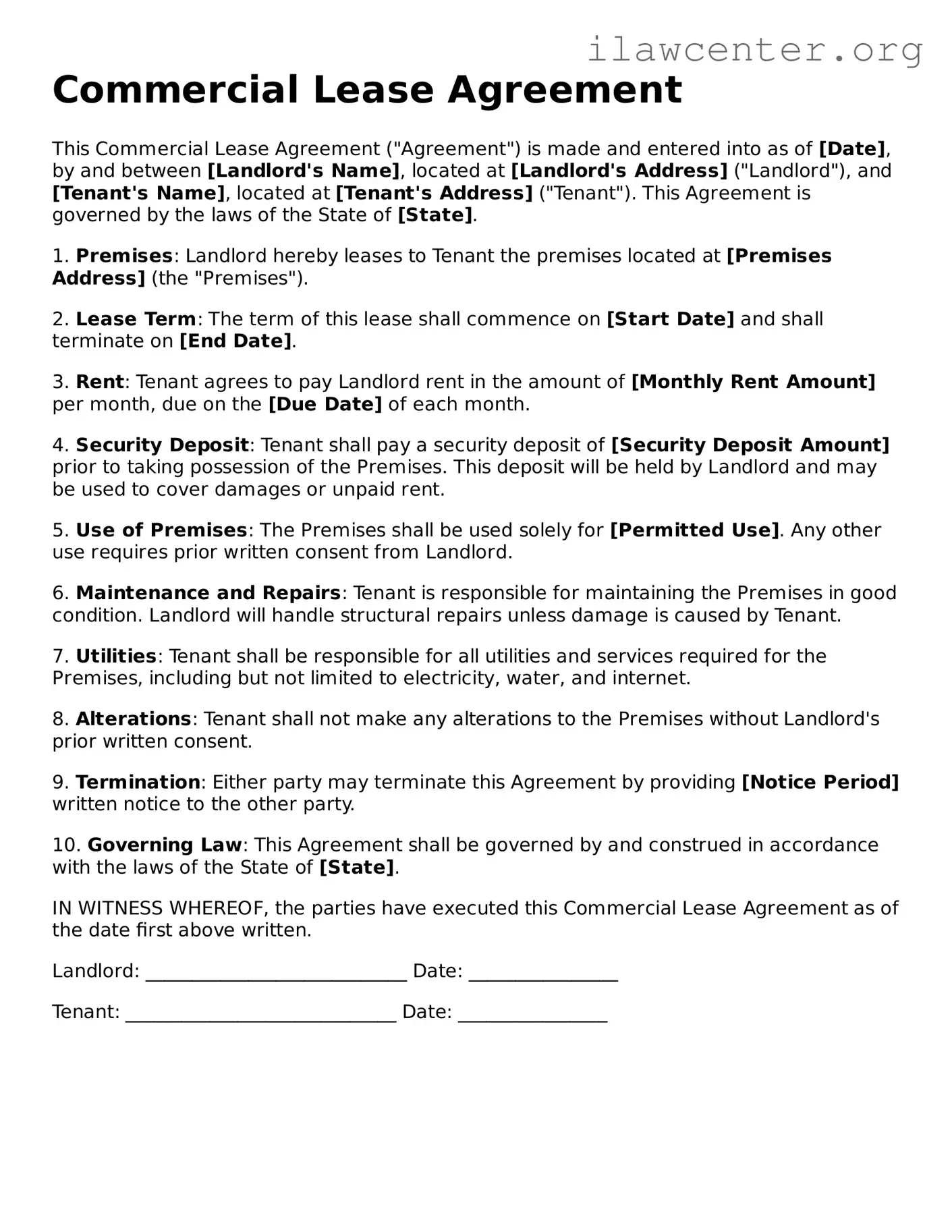 Fillable Commercial Lease Agreement Document