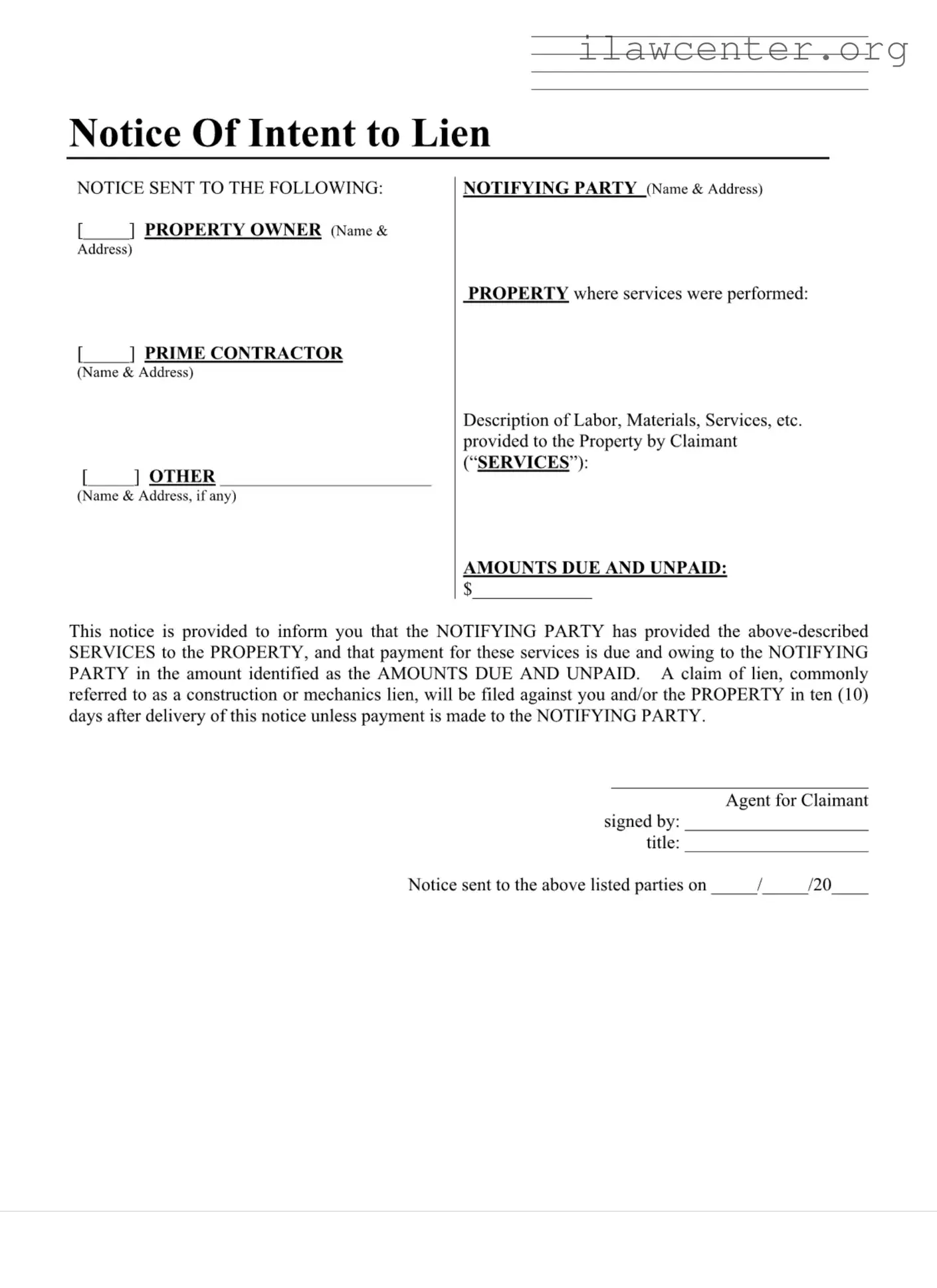 Illinois Notice Lien PDF Template
