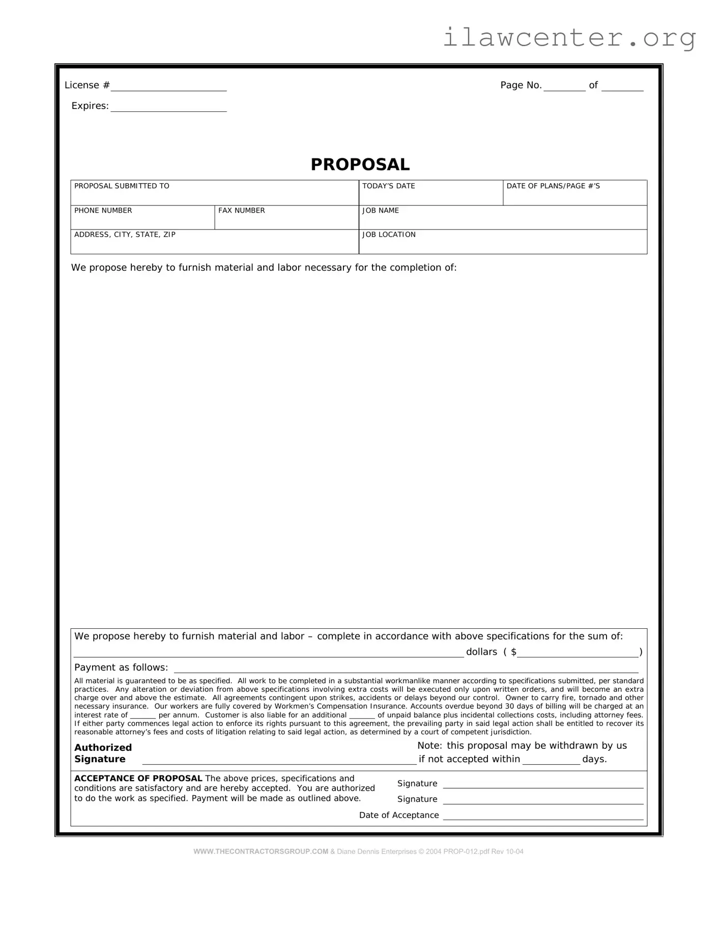 Construction proposal form PDF Template