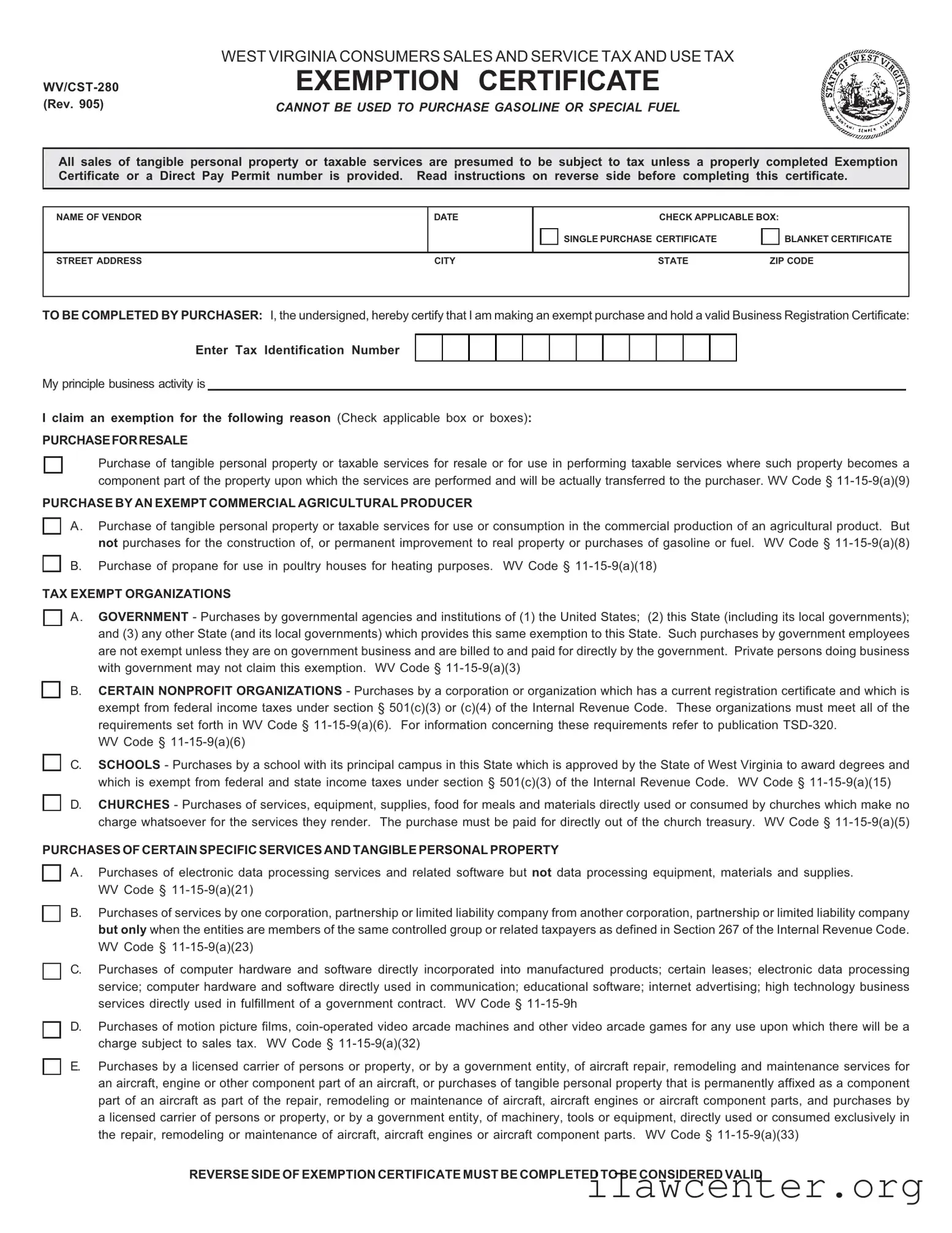 Wv Tax Exempt PDF Template