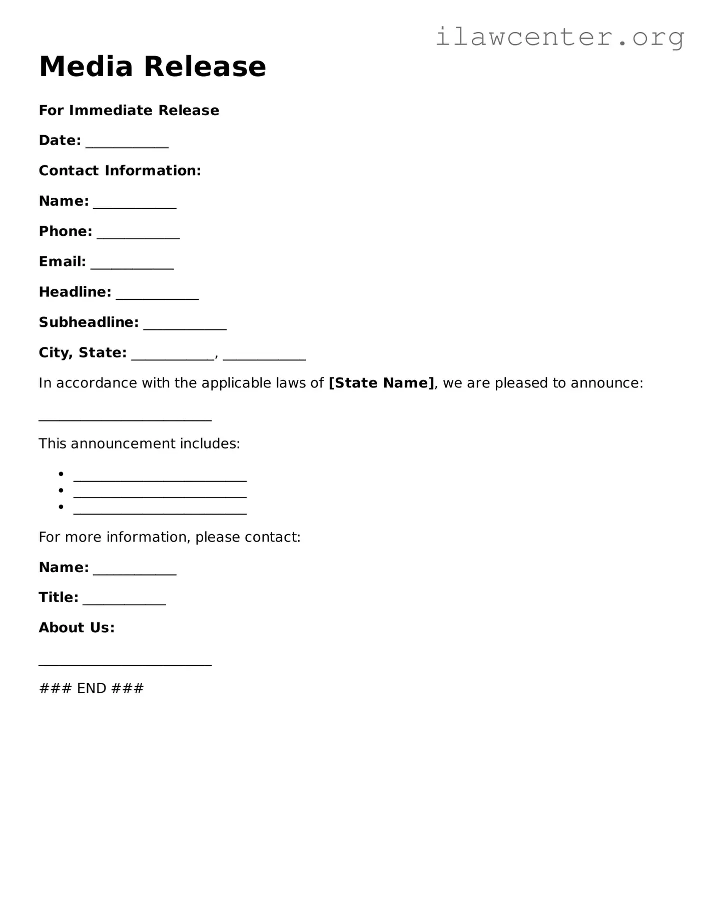 Fillable Media Release Document