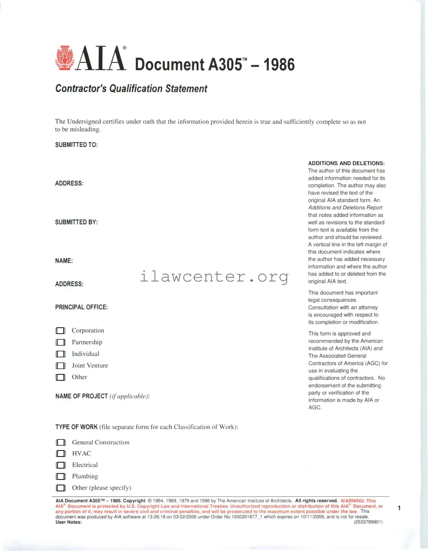 AIA A305 PDF Template
