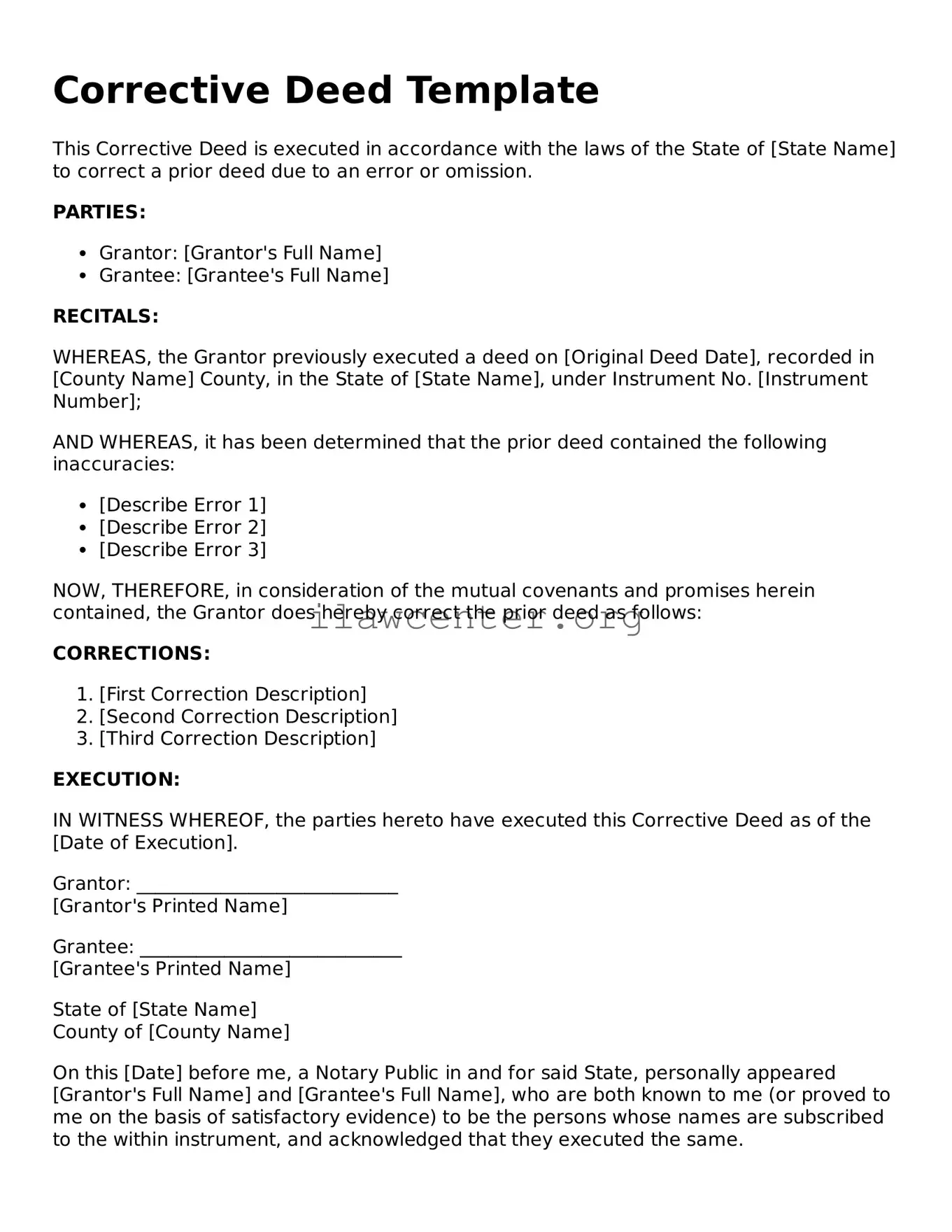 Fillable Corrective Deed Document