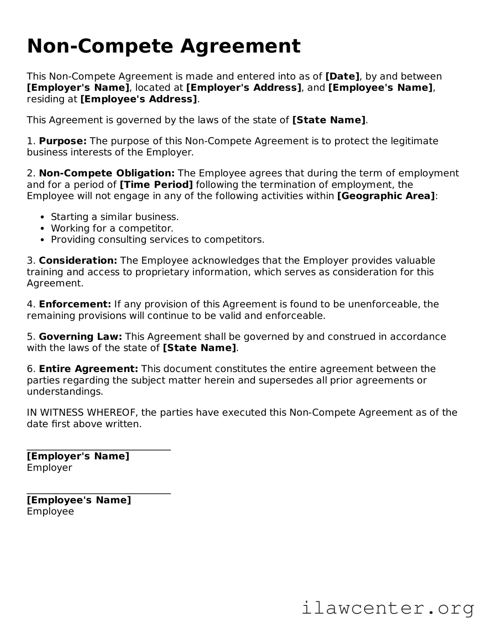 Fillable Non-compete Agreement Document