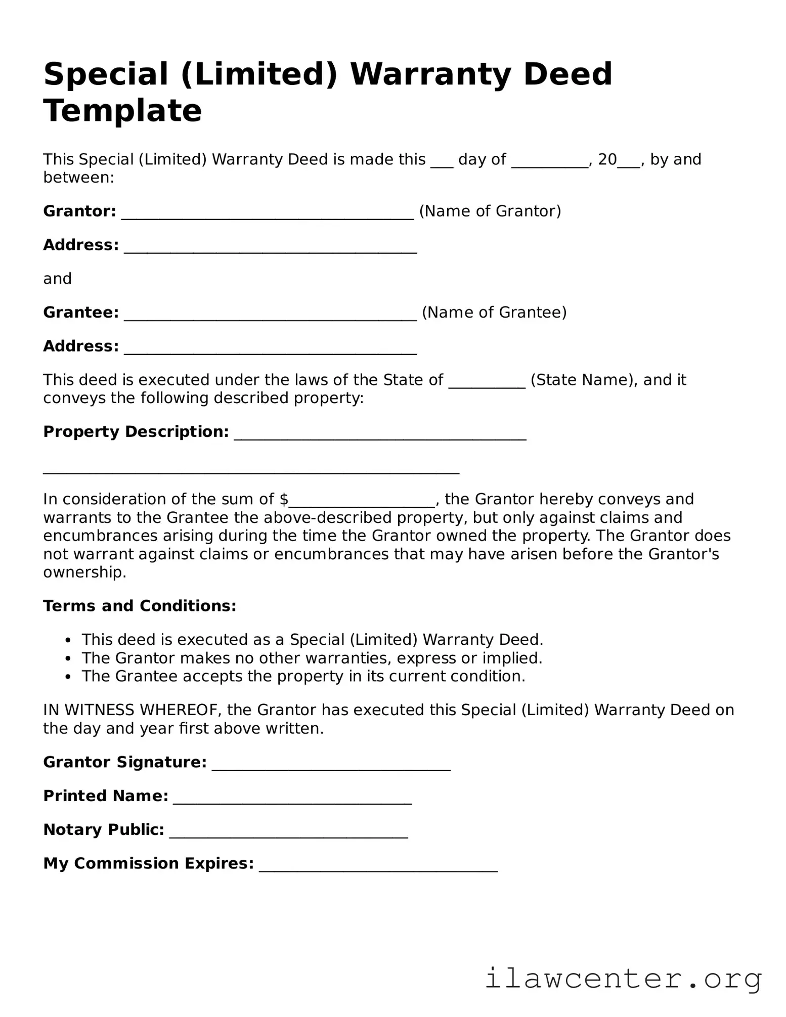 Fillable Special (Limited) Warranty Deed Document
