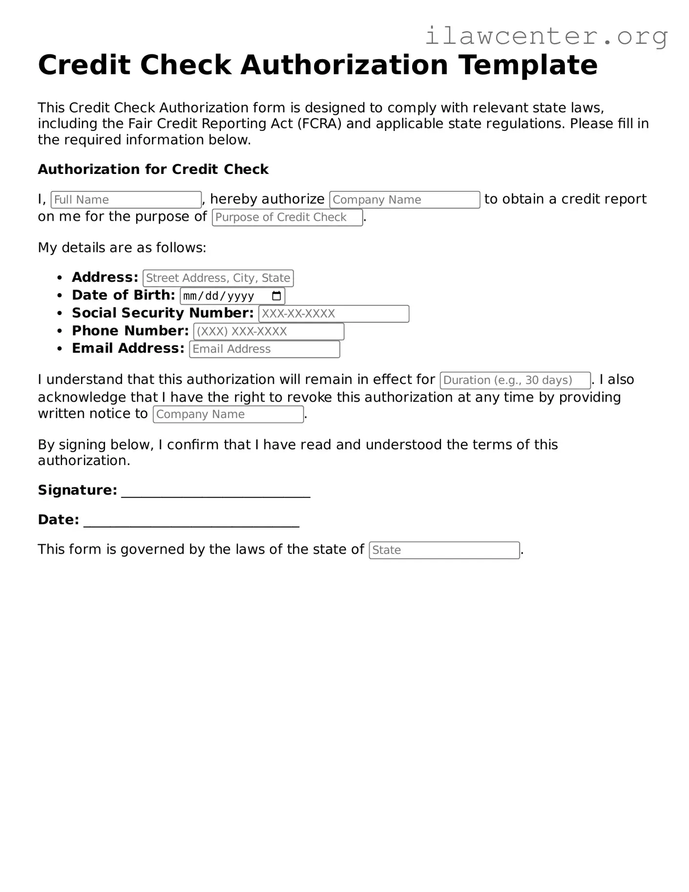 Fillable Credit Check Authorization Document