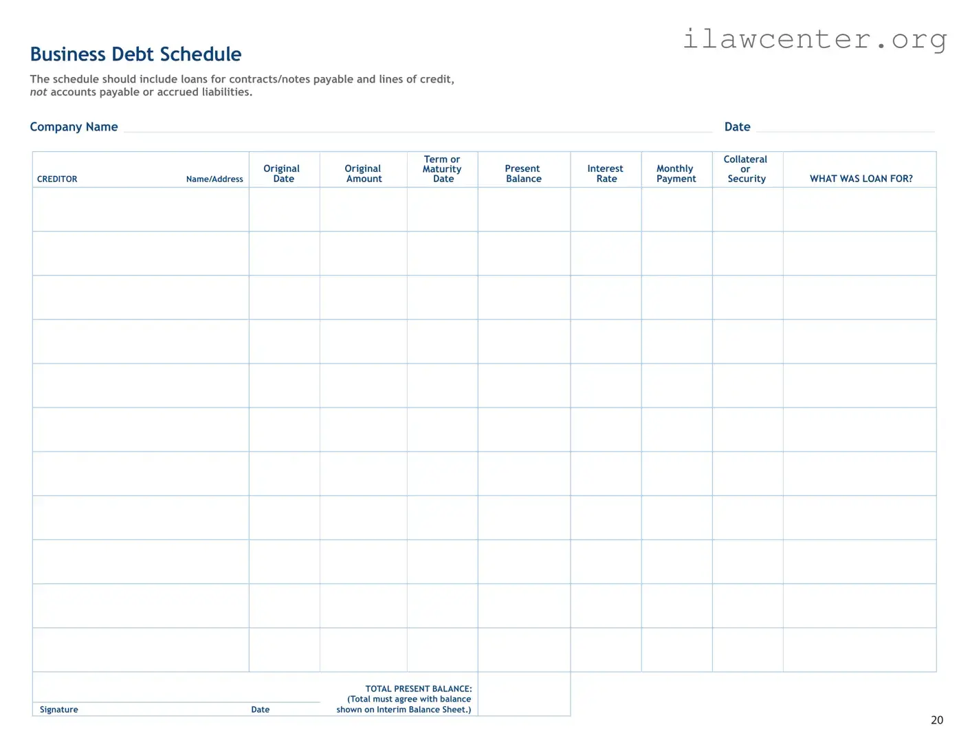 Business Debt Schedule PDF Template