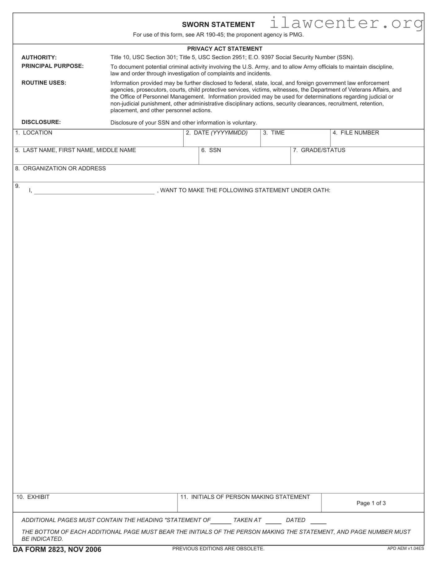 Da 2823 PDF Template