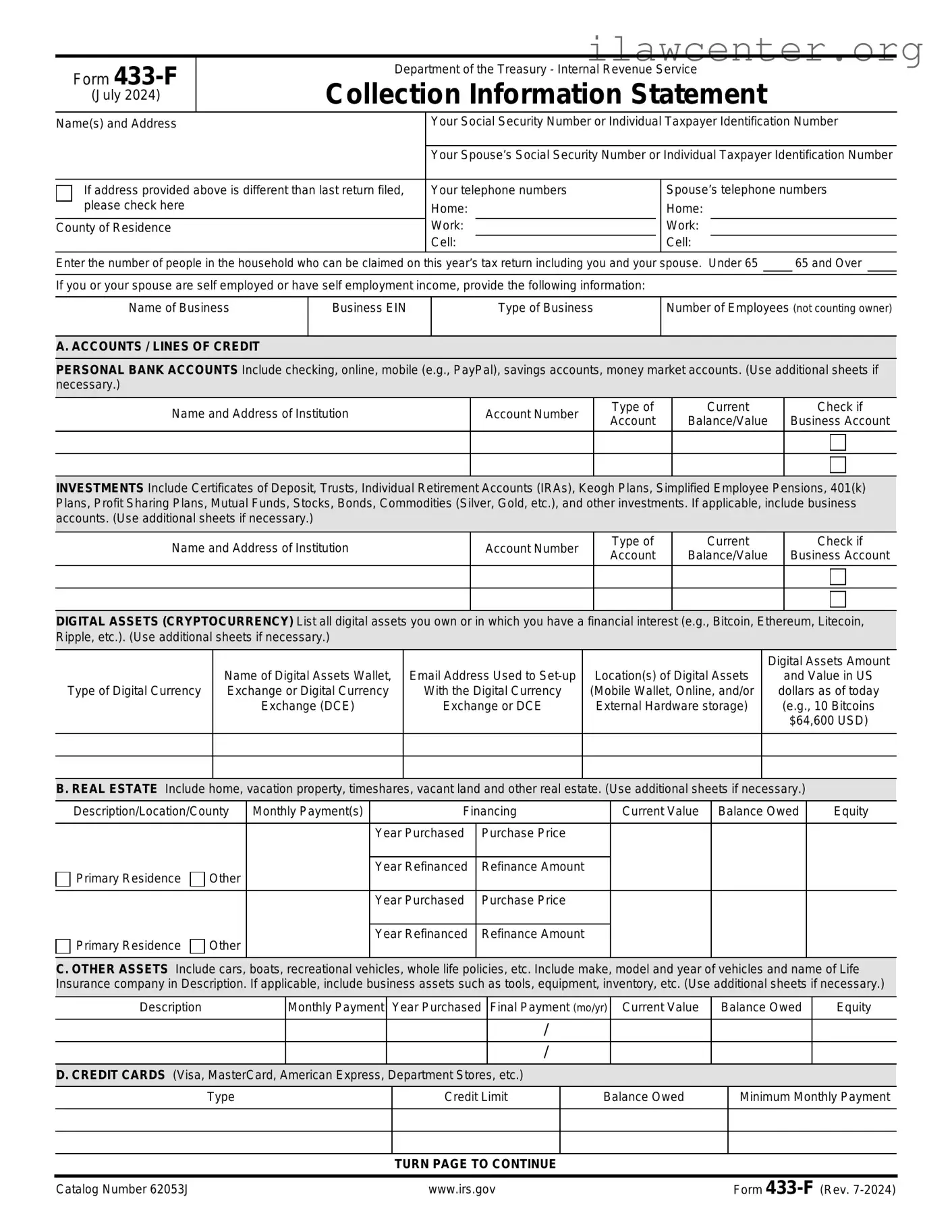 IRS 433-F PDF Template