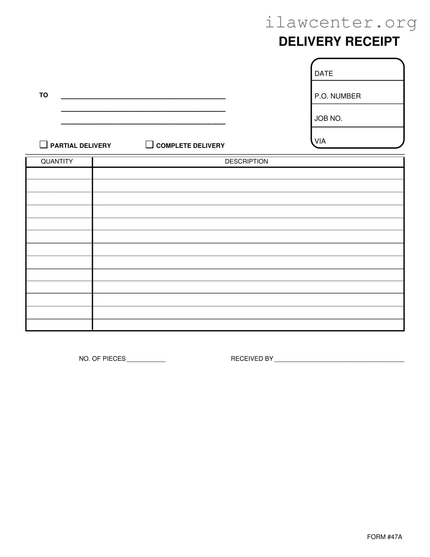 Delivery Receipt PDF Template
