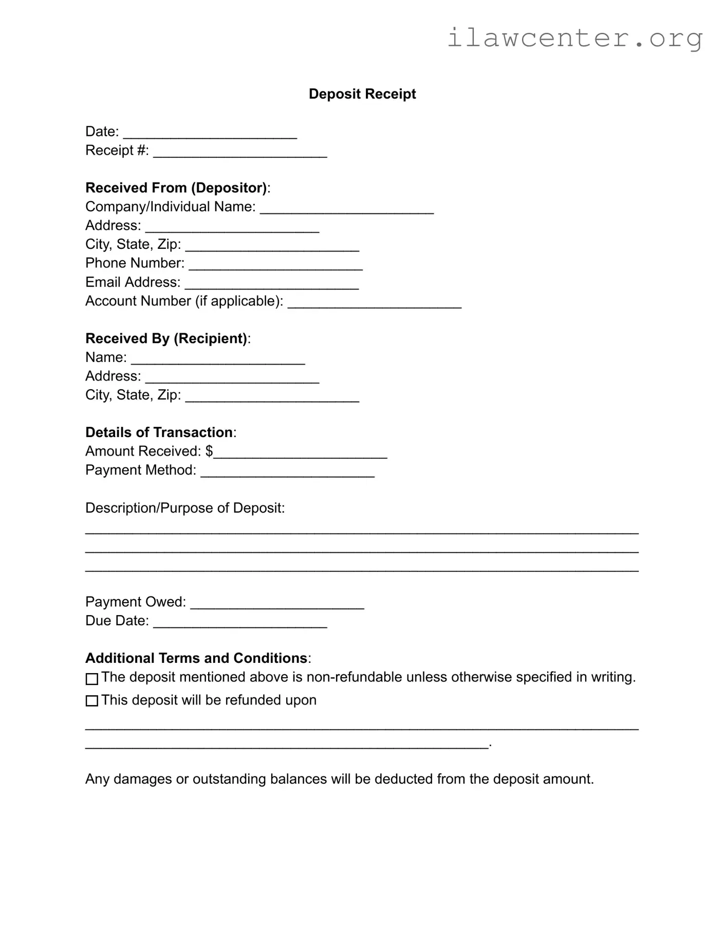 Deposit Receipt PDF Template