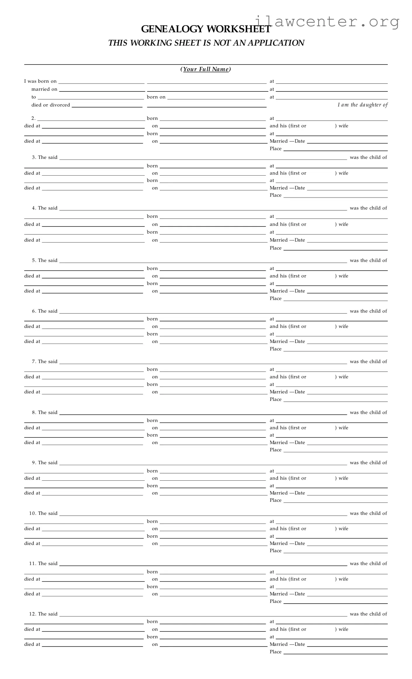 Dar Genealogy Worksheet PDF Template