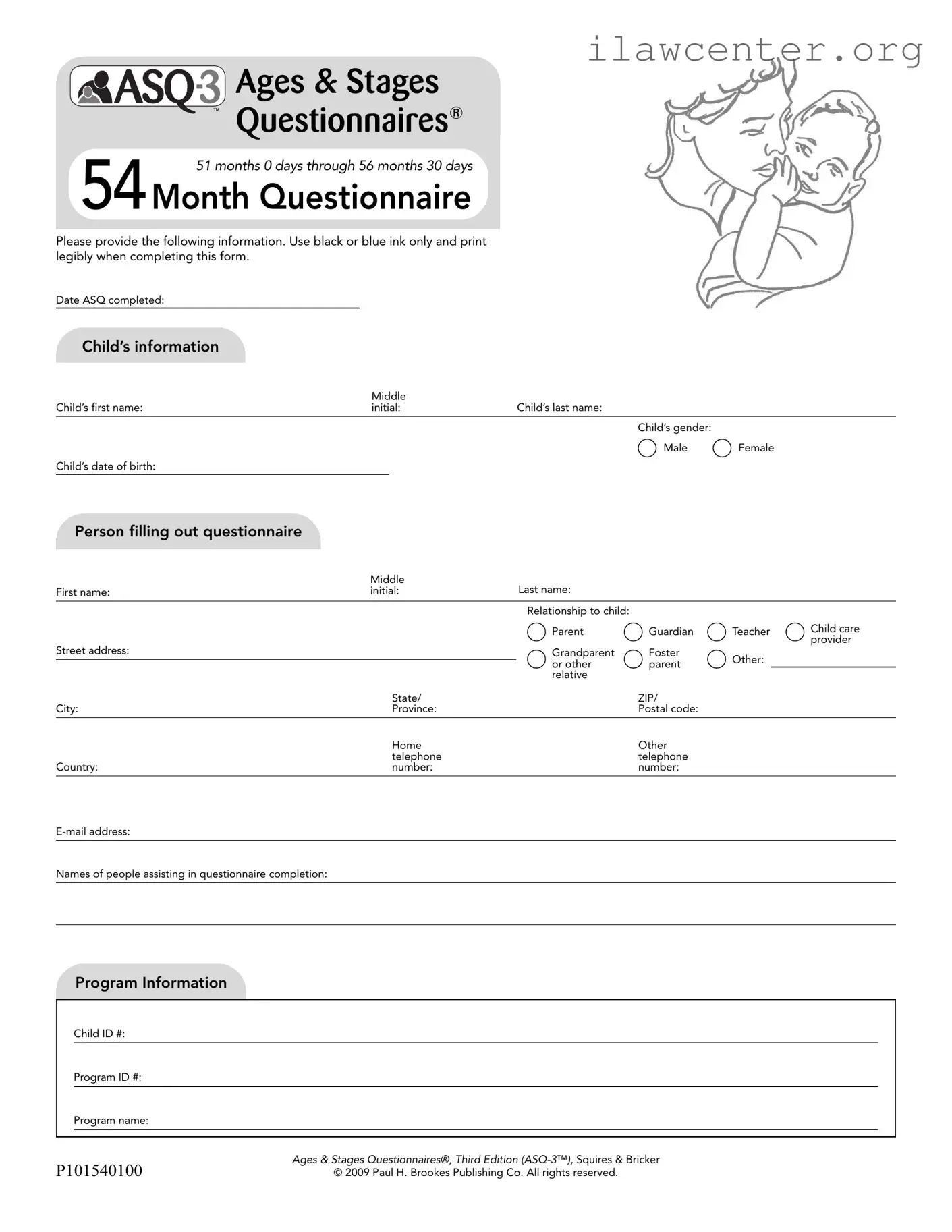 Asq 54 Month Questionnaire PDF Template