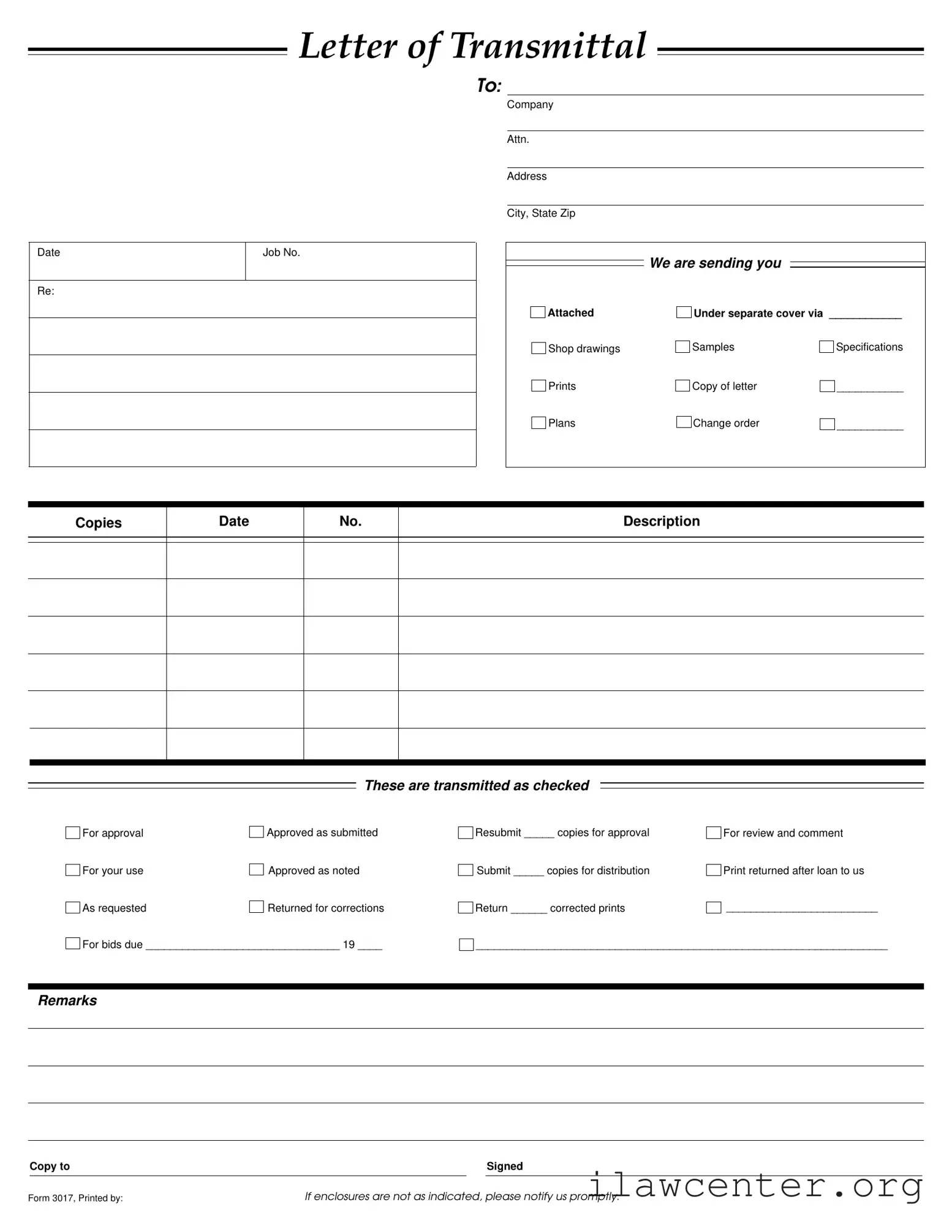 Transmittal PDF Template