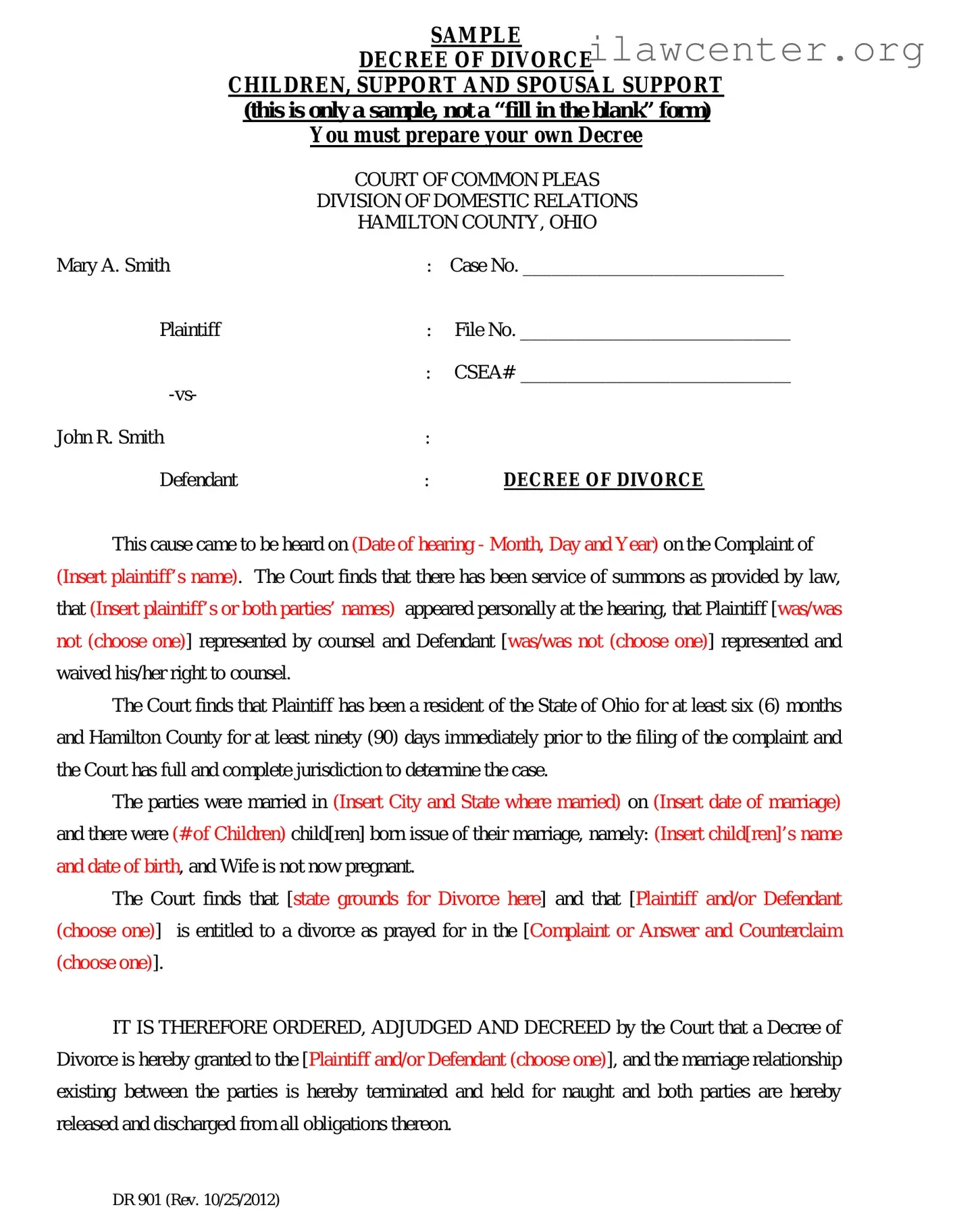 Divorce Decree Sample PDF Template