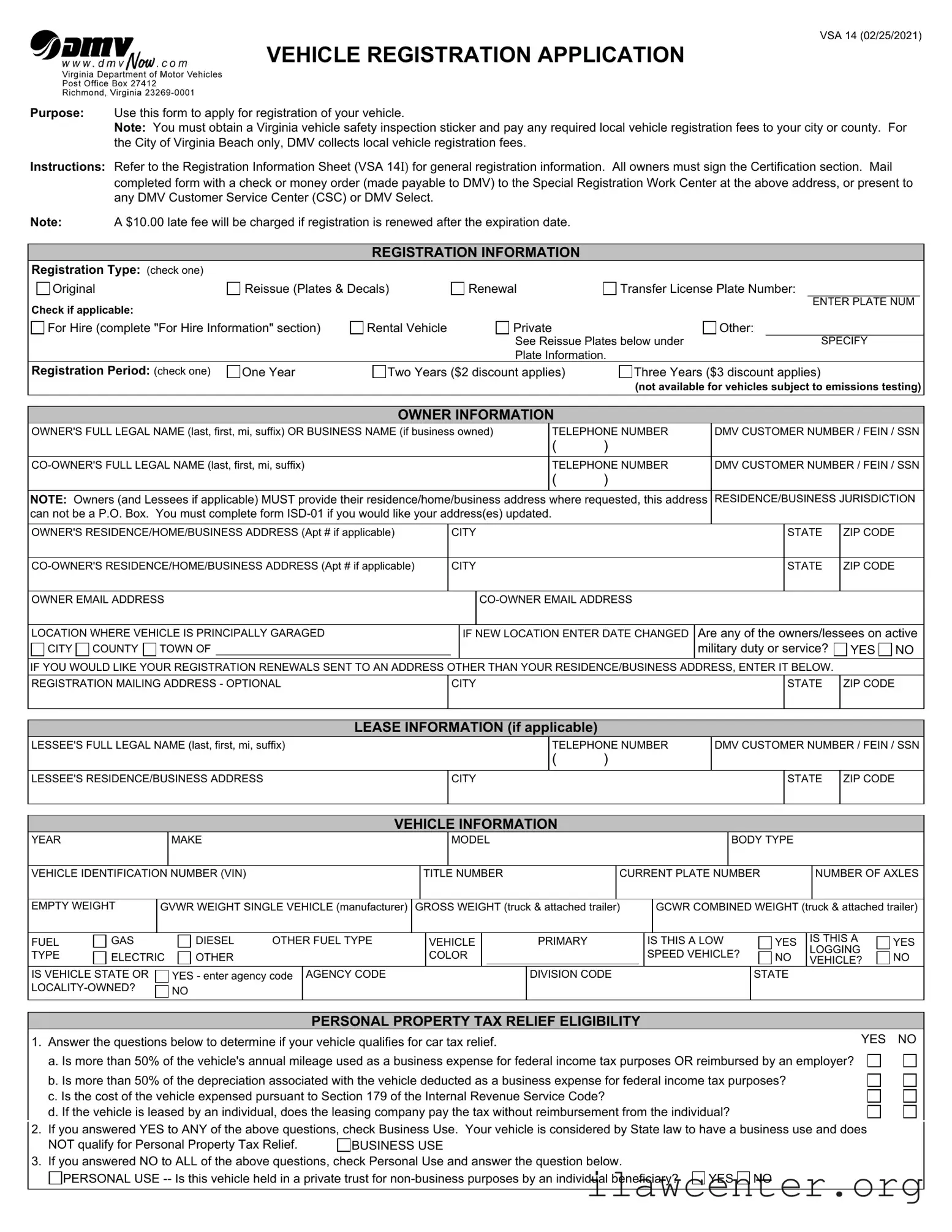 Virginia Dmv Registration PDF Template