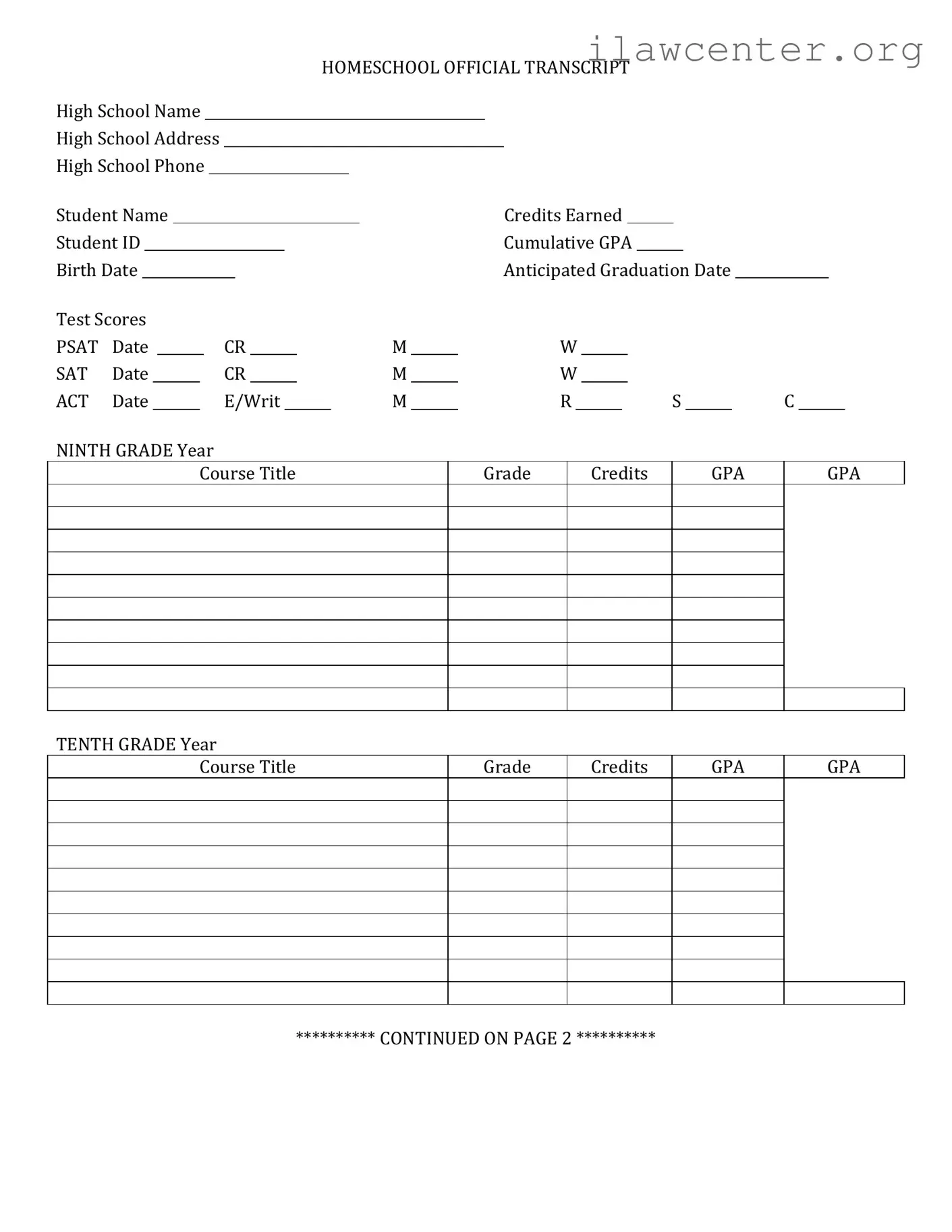 High School Transcript PDF Template