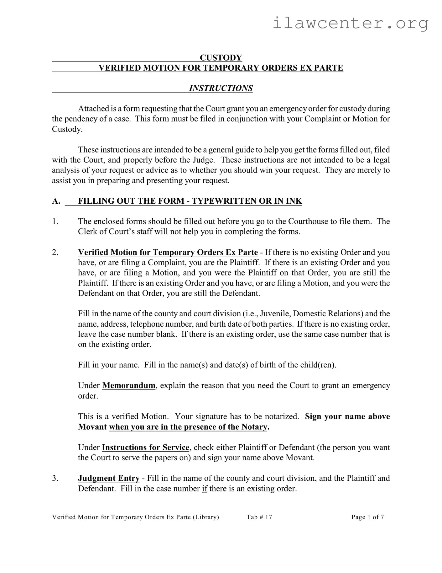 Ex Parte Temporary Custody Order Ohio PDF Template