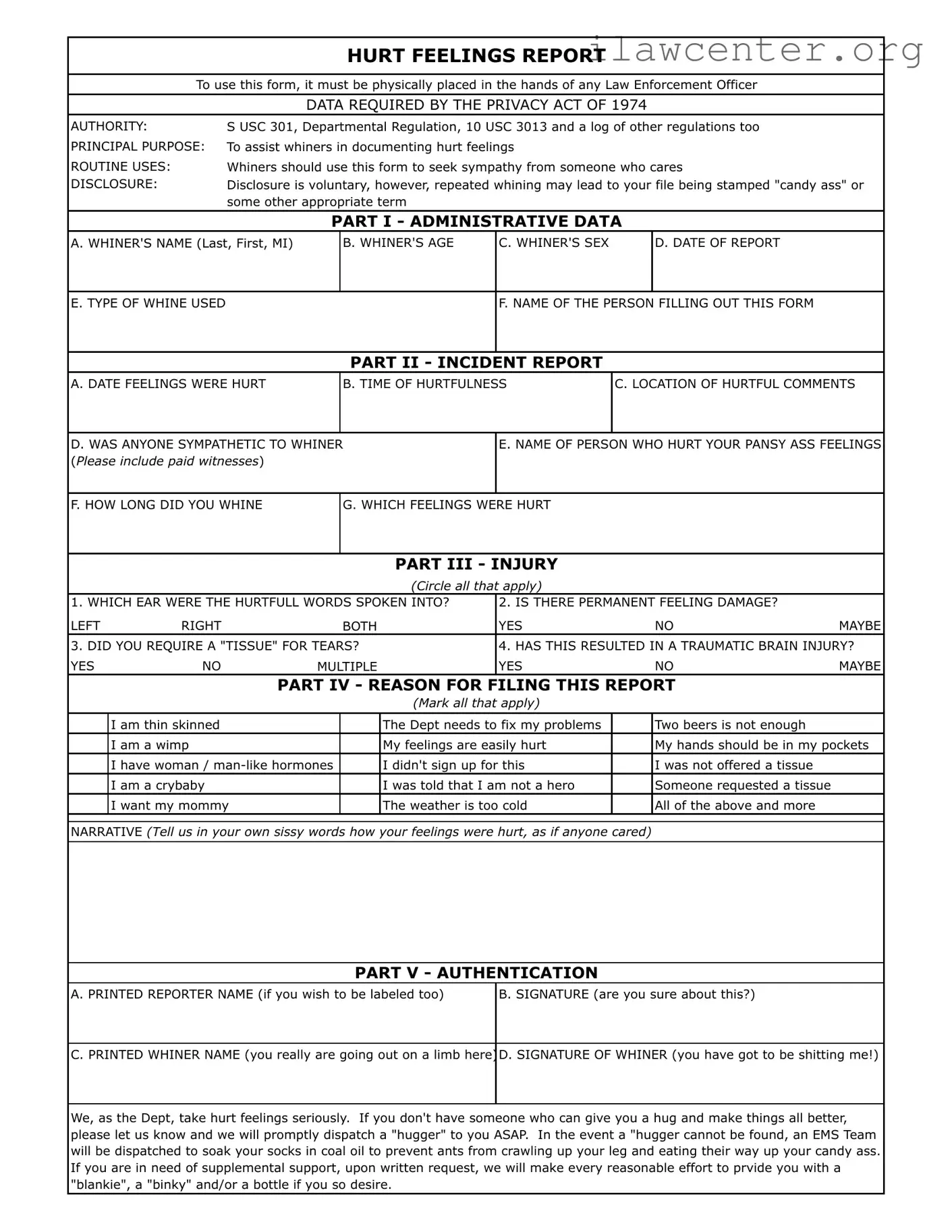 Hurt Feelings Report PDF Template