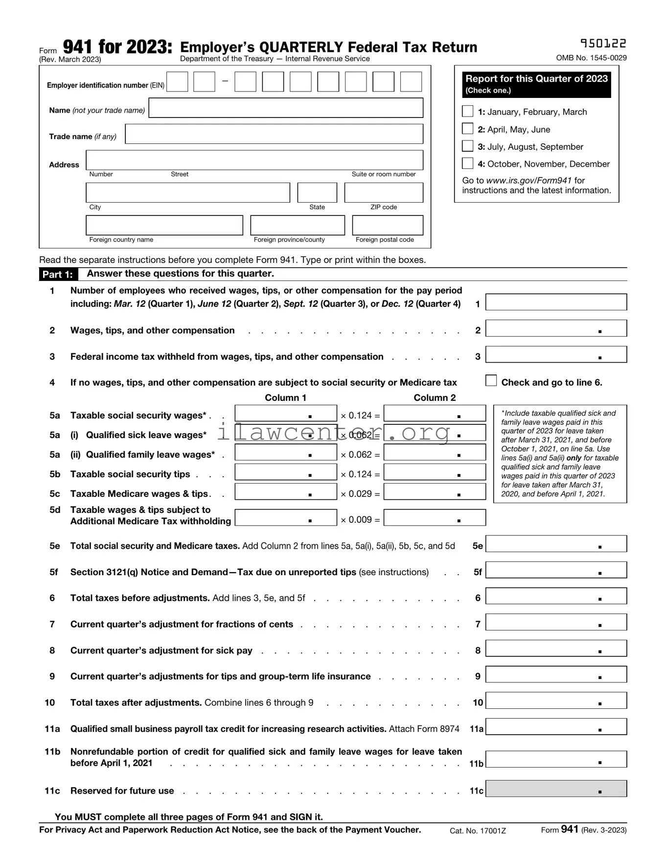 IRS 941 PDF Template