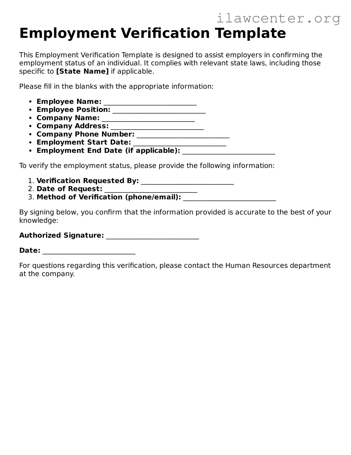 Fillable Employment Verification Document