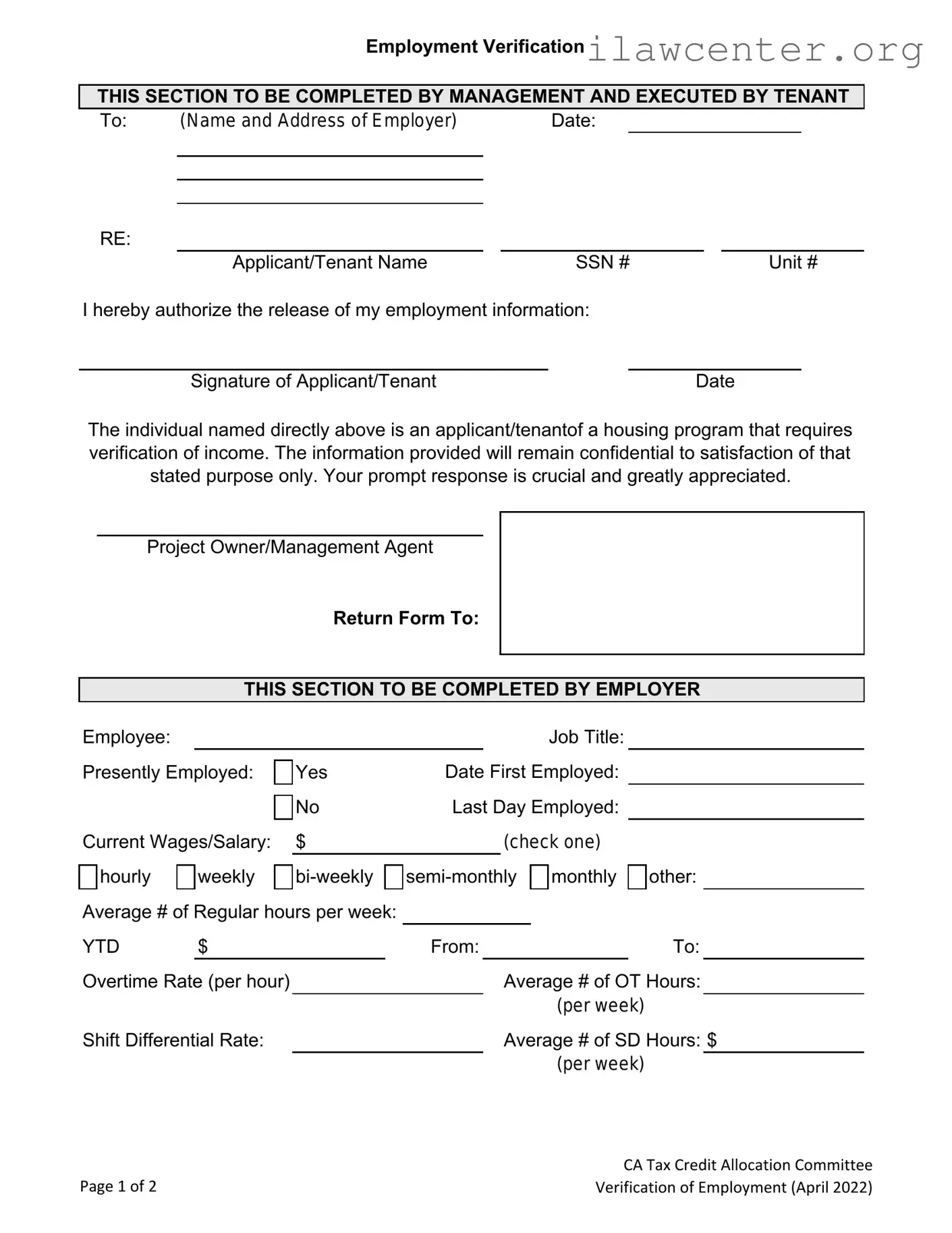 Employment verification form PDF Template