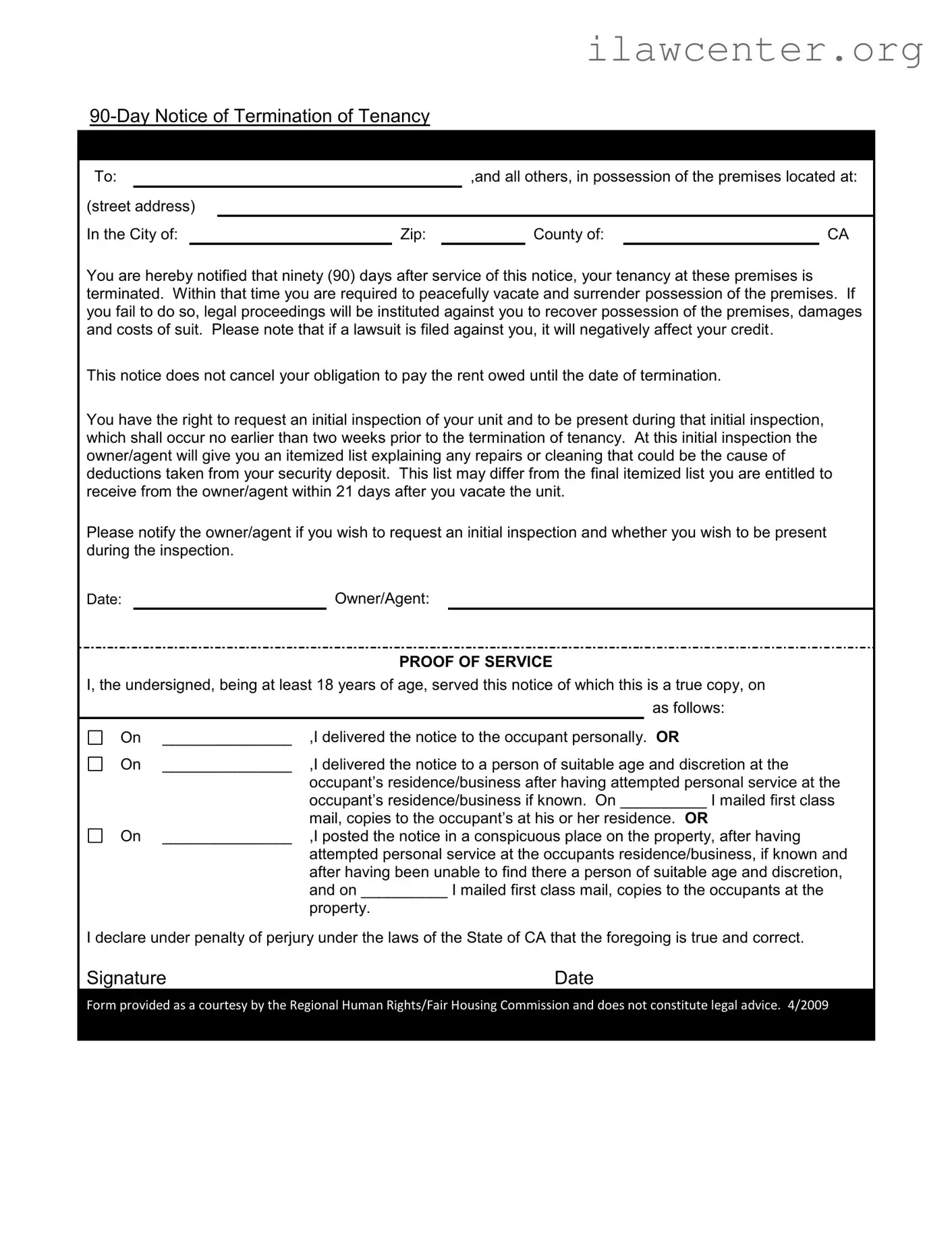 90 Day Notice To Move Out PDF Template